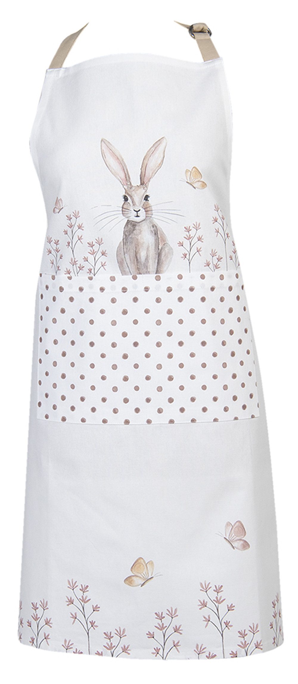 Clayre & Eef Kochschürze Rustic Easter Bunny, (1-tlg., 1-teilig), Küchenschürze Nackenband aufgesetzte Tasche ca.70x85cm Baumwolle