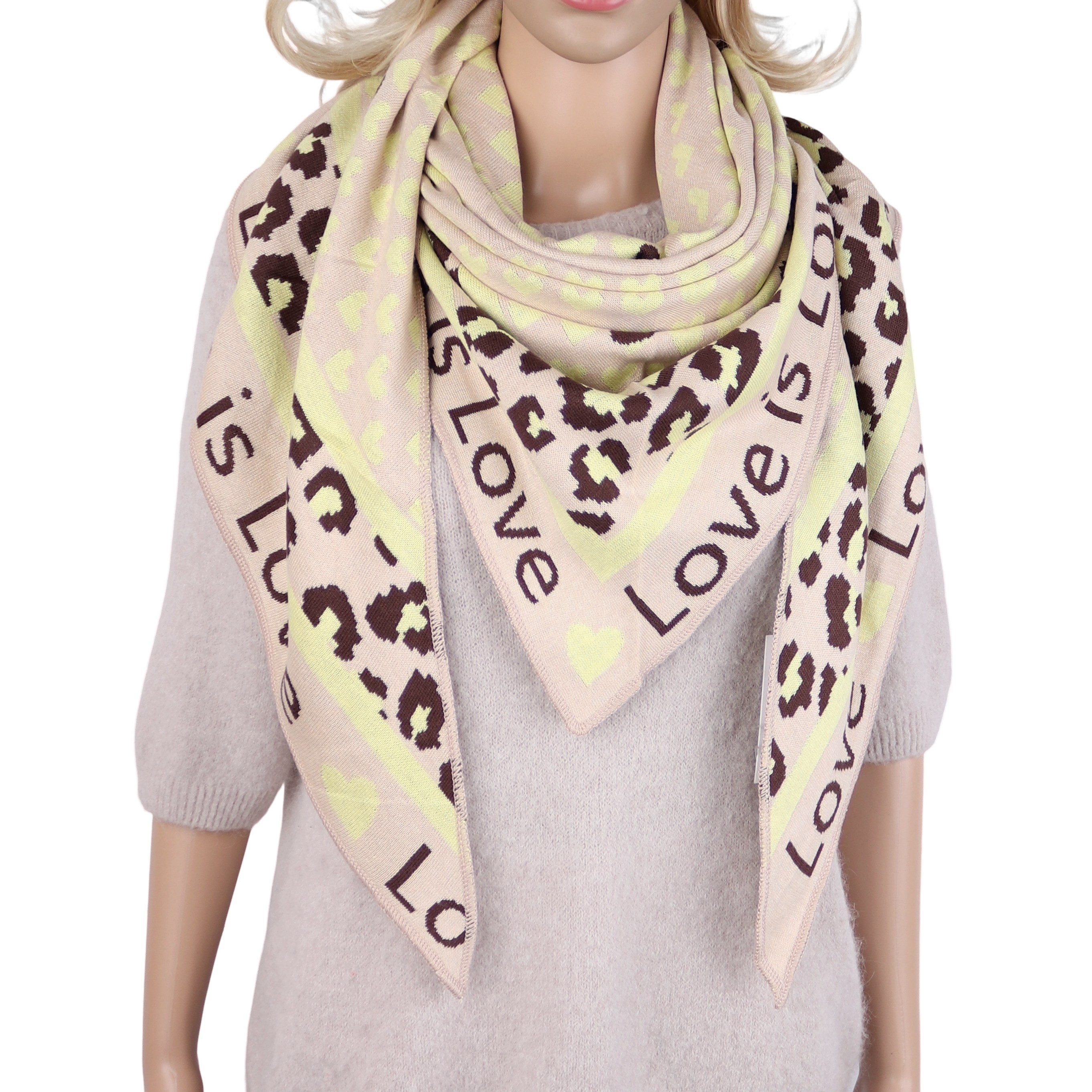 MIRROSI Dreieckstuch Damen Dreieckschal Herzmuster 86x170 cm, Love is Love, (Neue Kollektion Herbst/Winter 2026), weicher Schal mit Leo-Details