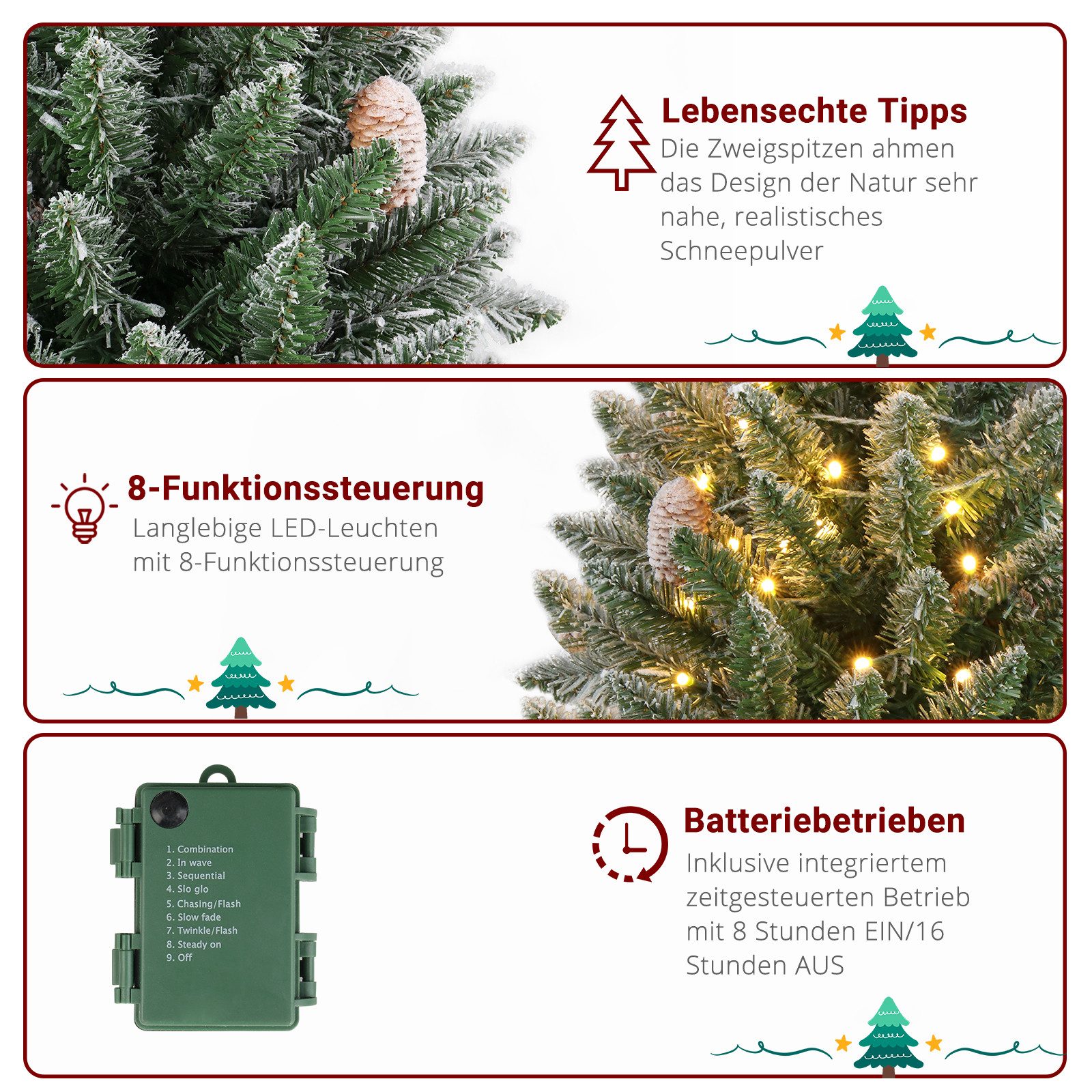 LALAHO Künstlicher Weihnachtsbaum 90cm Mini Künstlicher Tannenbaum mit LED und Kiefernzapfen, Tisch-Weihnachtsbaum mit 118 Zweige, 100 warmweißen LEDs mit 8 Mod – Bild 5 von 5