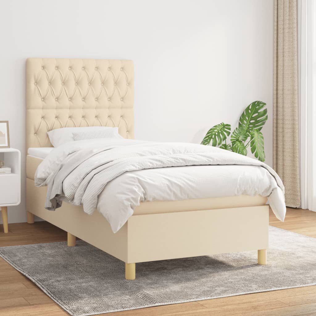 vidaXL Boxspringbett Boxspringbett mit Matratze Creme 90x200 cm Stoff Bett günstig online kaufen