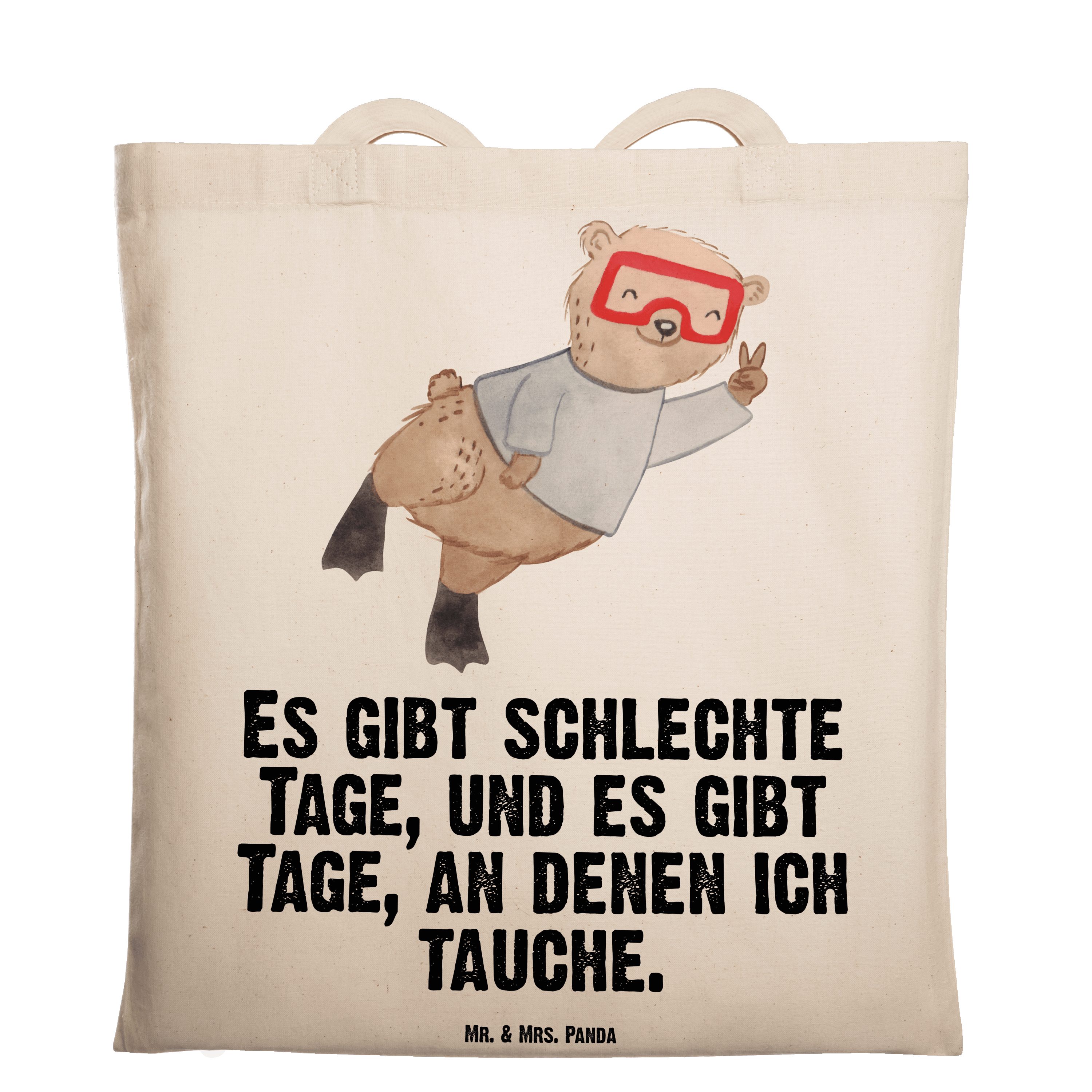 Panda Transparent Tragetasche - Tage - Mr. Mrs. Beute schnorcheln, Tauchen & Diving, Bär Geschenk, (1-tlg)