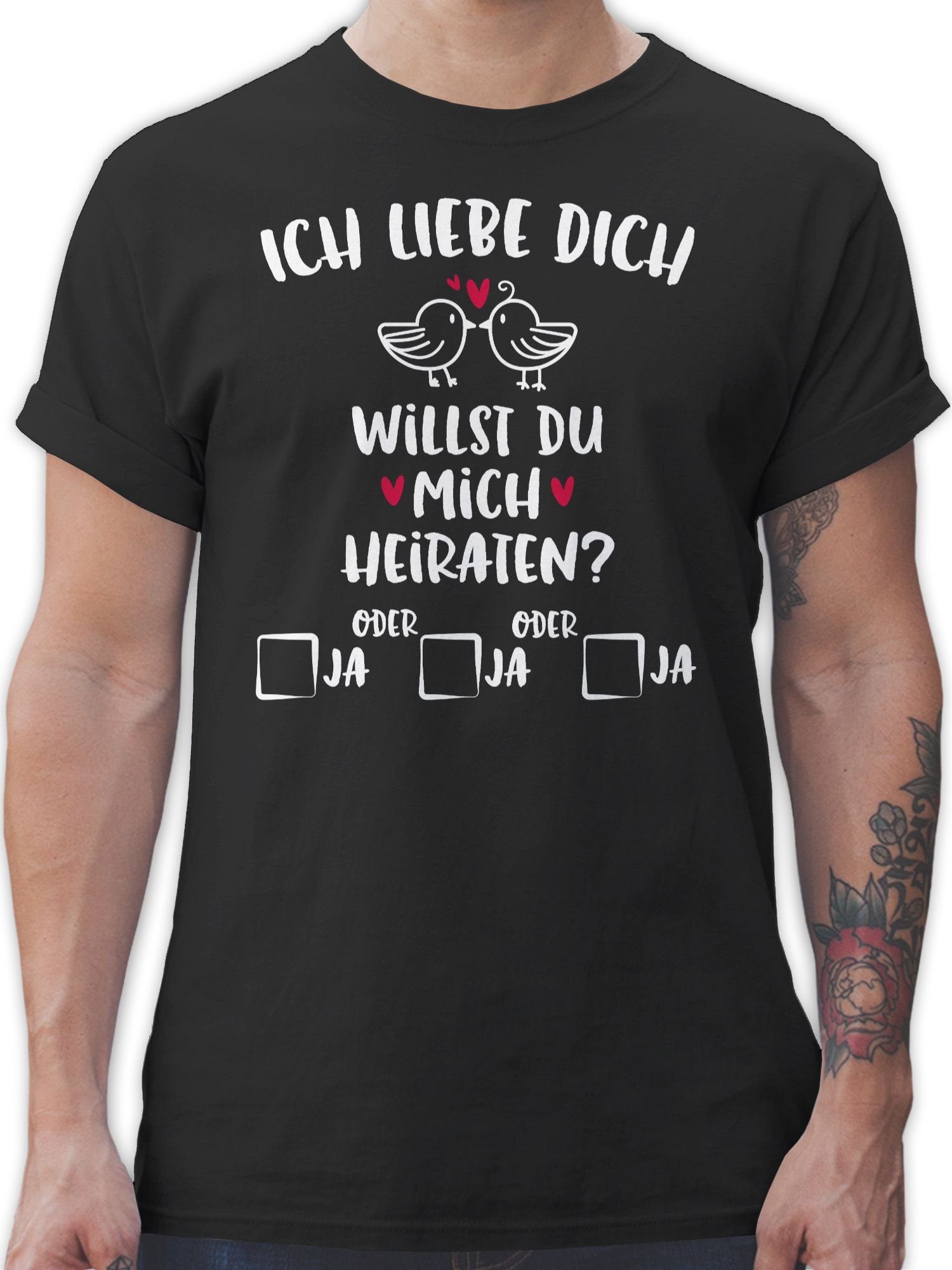 T-Shirt du Herren Schwarz Willst 01 Shirtracer mich - heiraten? Hochzeit weiß -