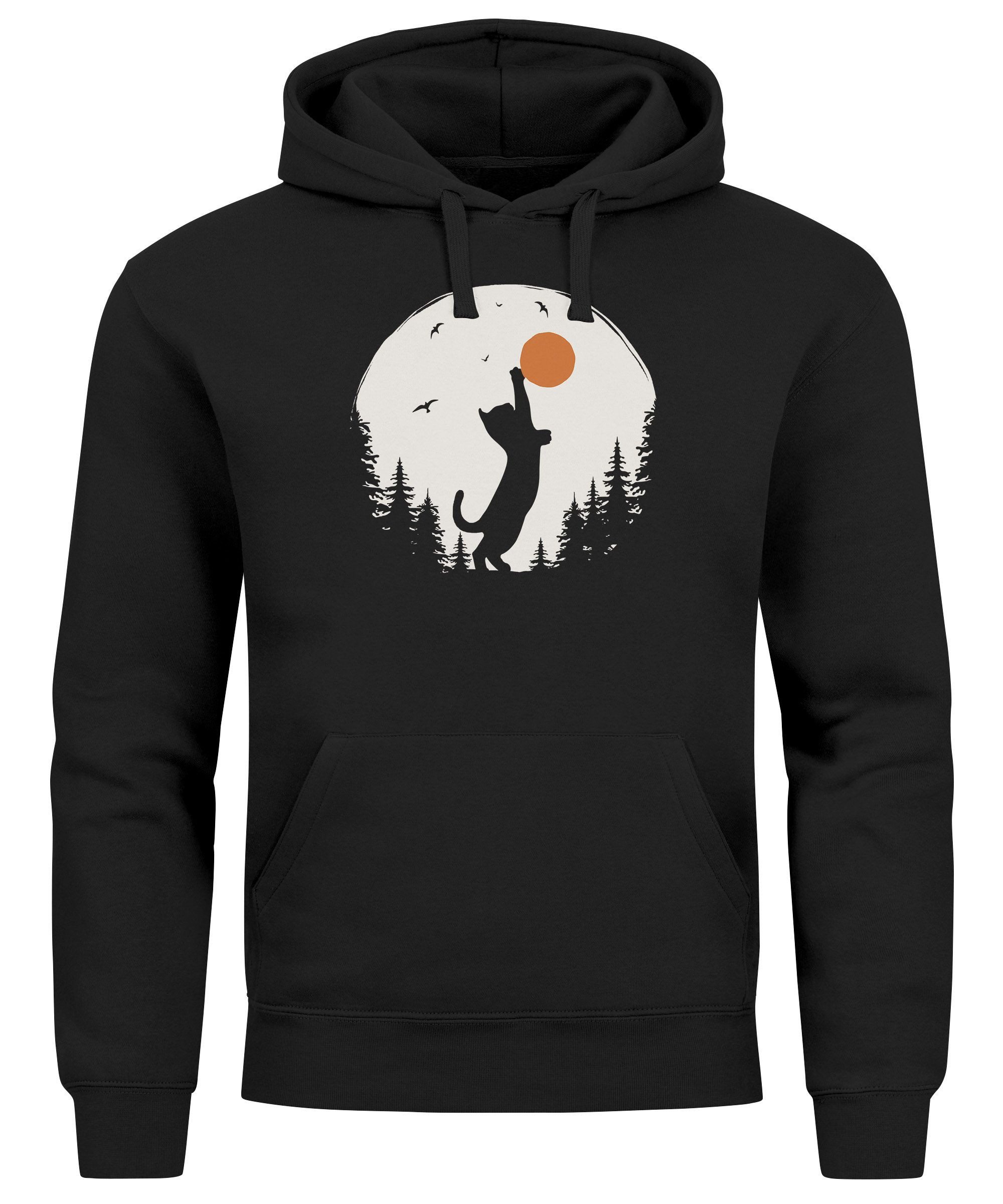 Hoodie Hoodie Herren mit Frontprint Katze Silhouette Natur Aufdruck Motiv
