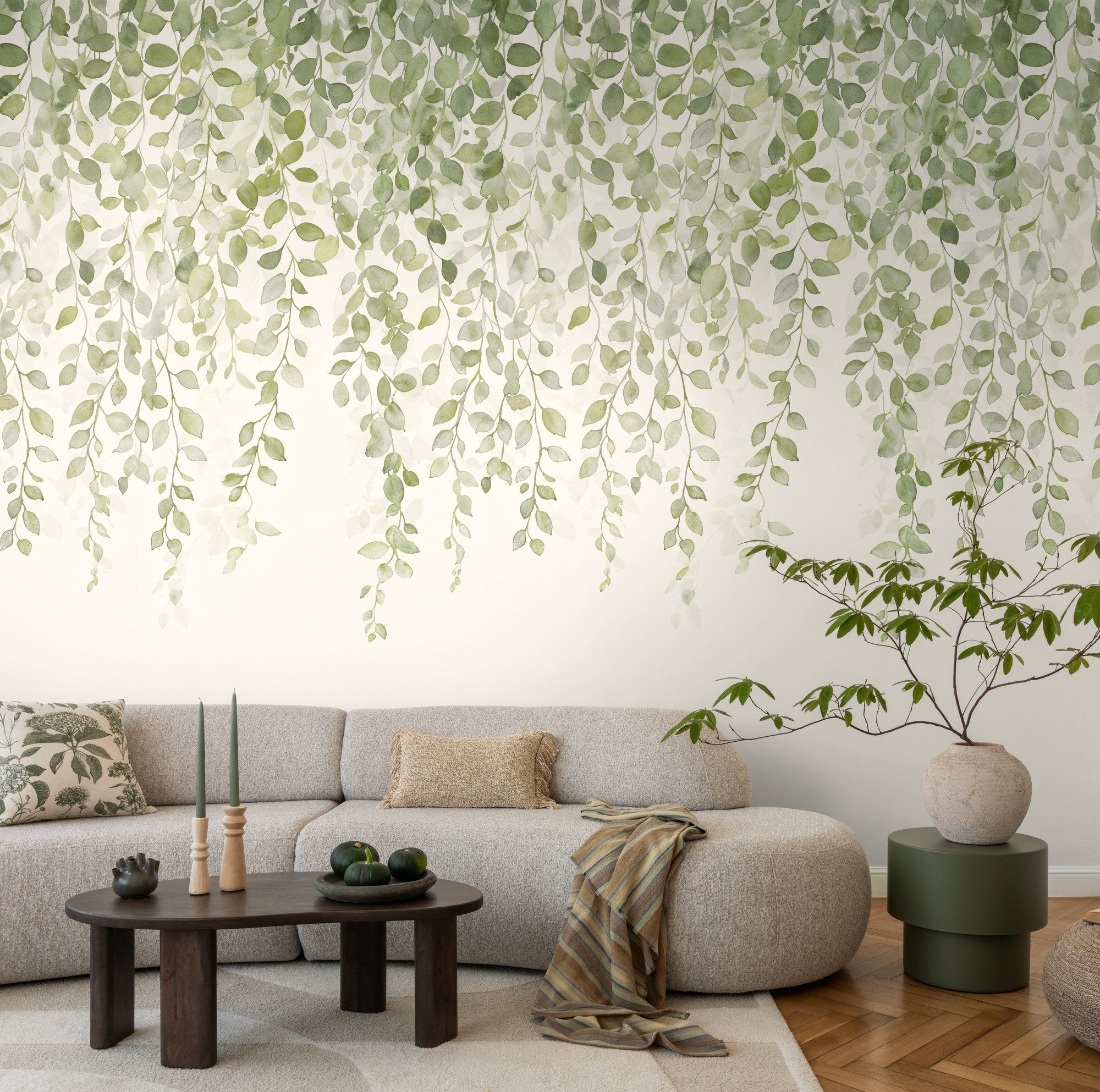 living walls Fototapete The Wall 4 Botanic – Filigrane Blätterranken Vlies-Fototapete, leicht strukturiert, matt, naturalistisch, Motiv, (1 St), Filigrane Blätterranken mit dekorativer Tiefenwirkung