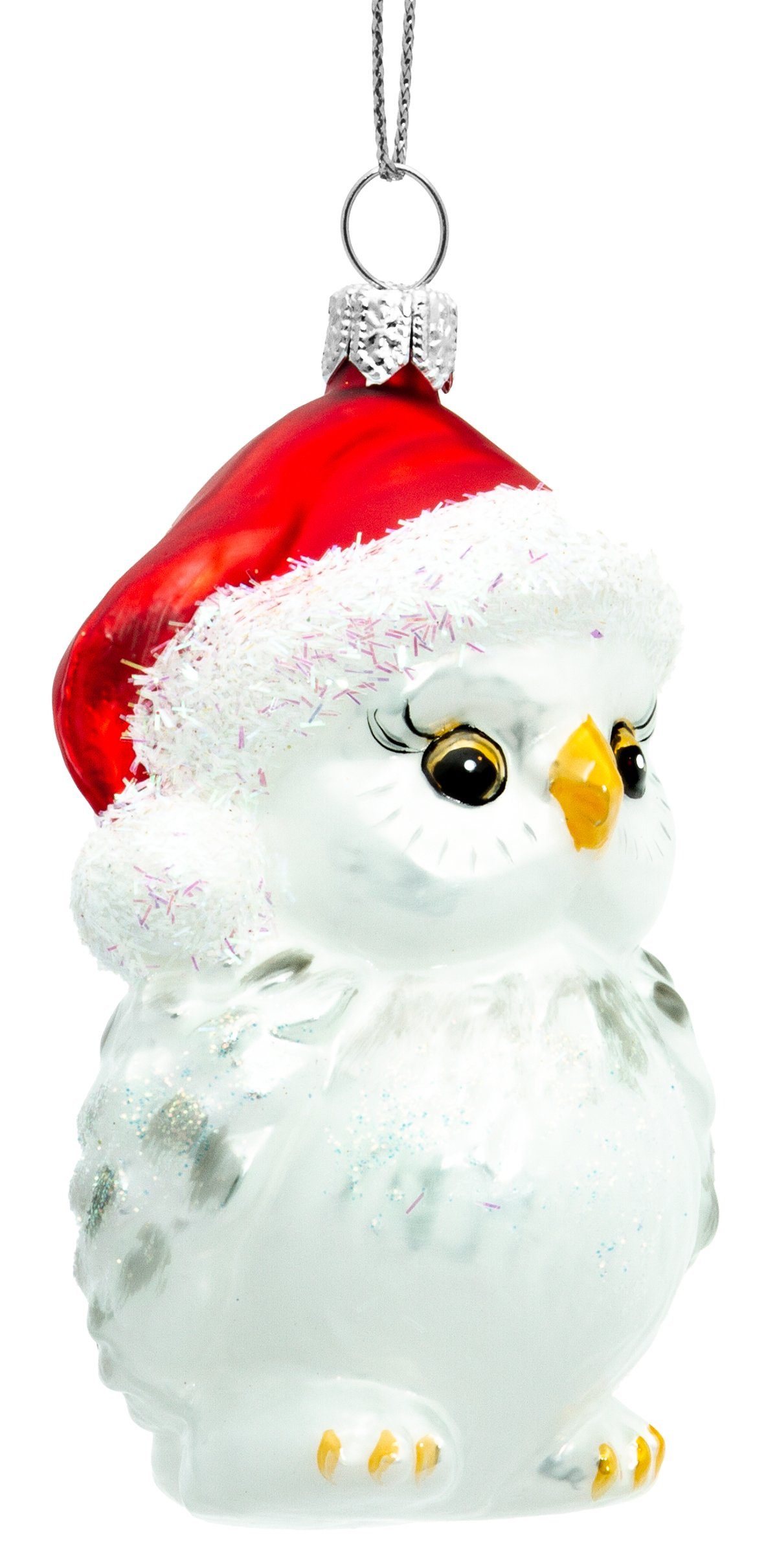 Weihnachtsbaum SIKORA weiß BS710 Christbaumschmuck - Glas mit Line Weihnachtsmütze Figur Eule Anhänger Premium
