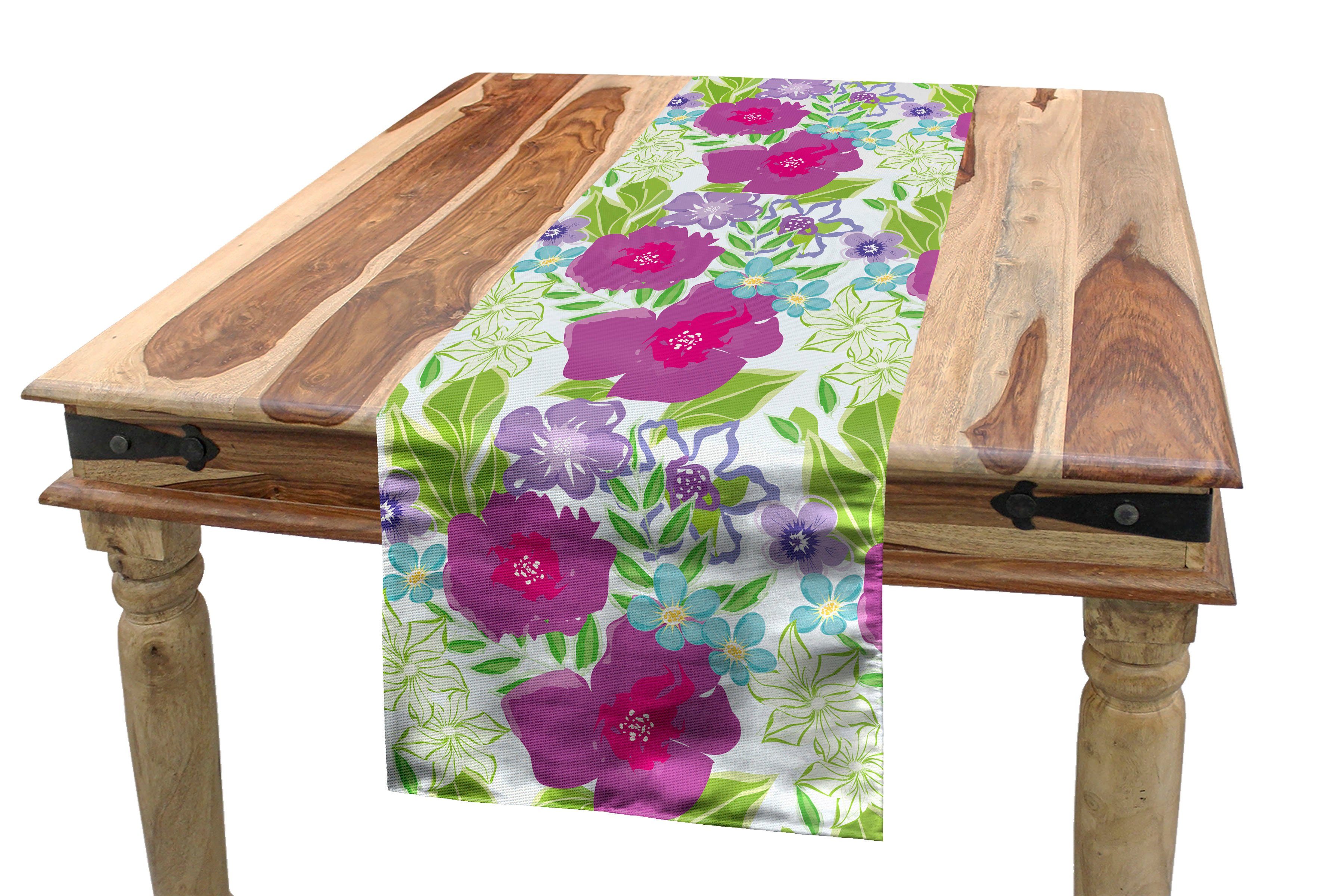 Abakuhaus Tischläufer Esszimmer Küche Rechteckiger Dekorativer Tischläufer, Bunt Verschiedene Blumen Motive