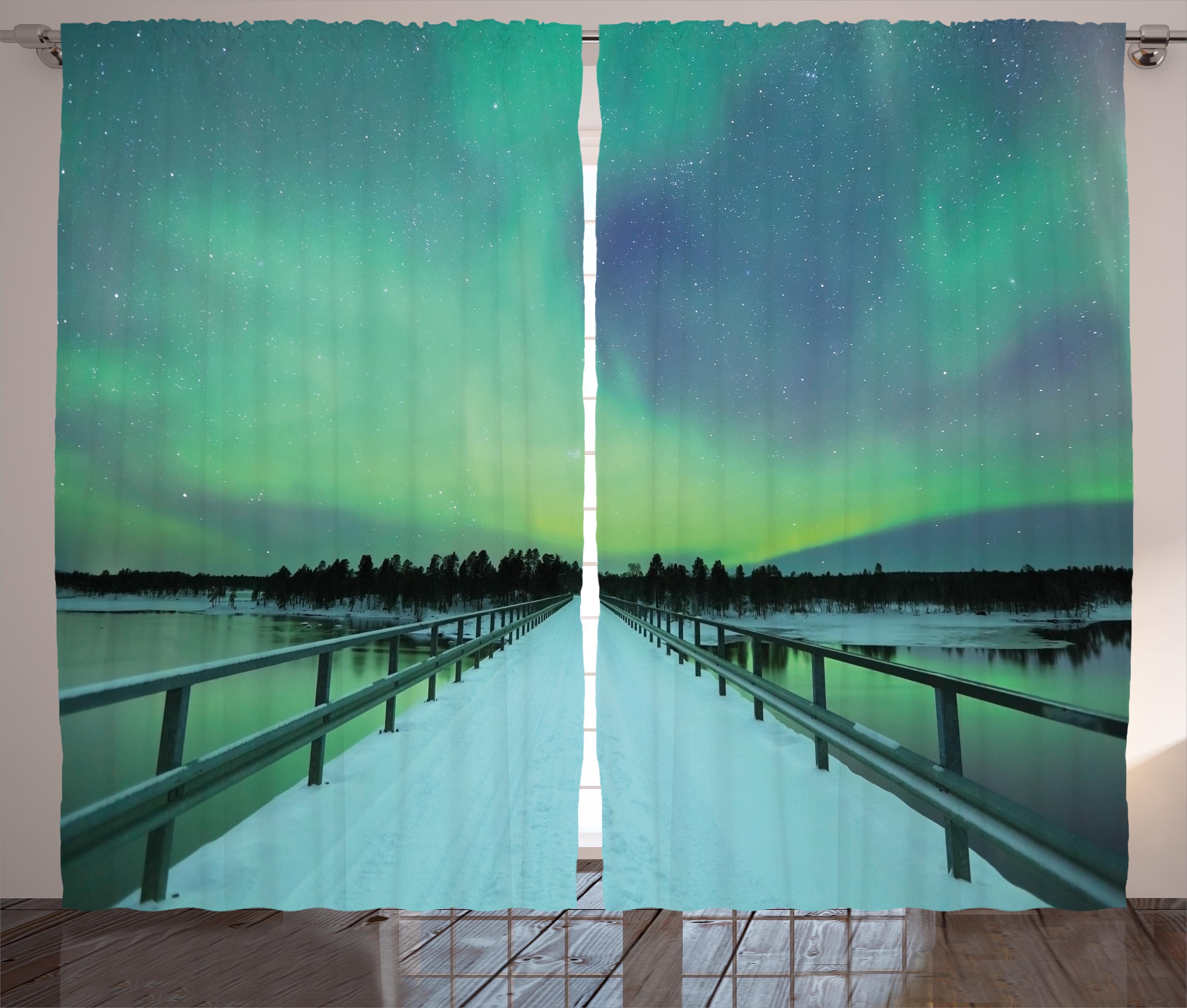 Arktis Vorhang Snowy Schlaufen mit Green Schlafzimmer Kräuselband und Gardine Abakuhaus, Brücke Haken, Lime