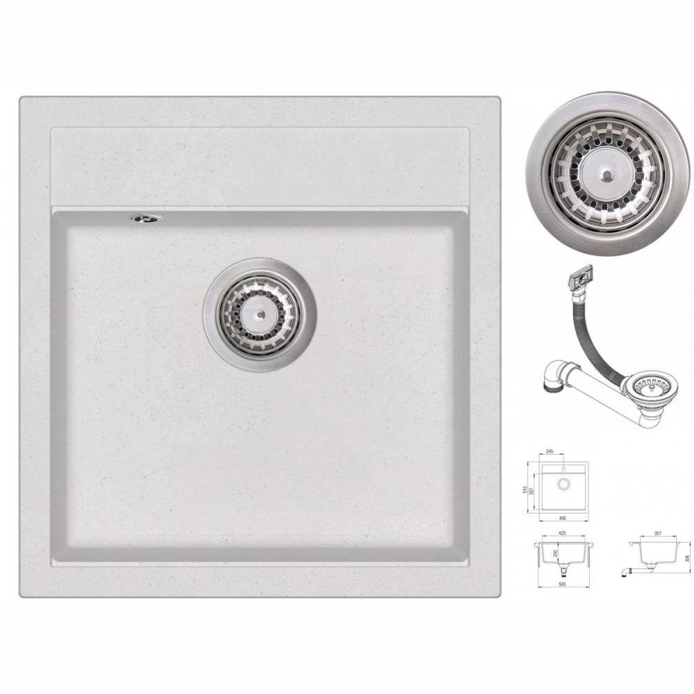 vidaXL Küchenspüle Küche Spülbecken Granitspüle Einzelbecken Weiß, 49/51 cm