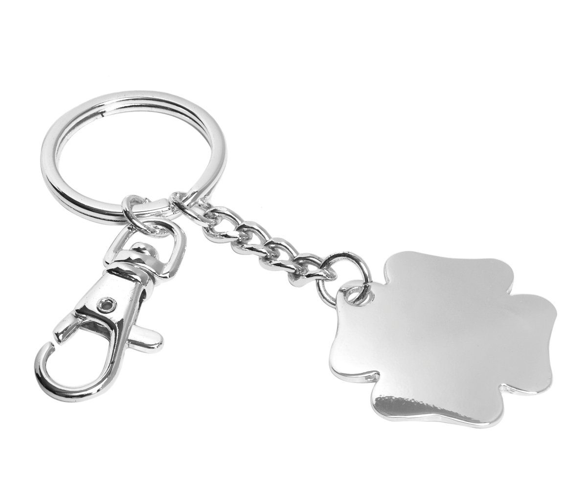 Brillibrum Schlüsselanhänger Schlüsselanhänger Kleeblatt versilbert  Glücksbringer Anhänger aus Metall Silber glänzend vier blättriges Kleeblatt | Schlüsselanhänger
