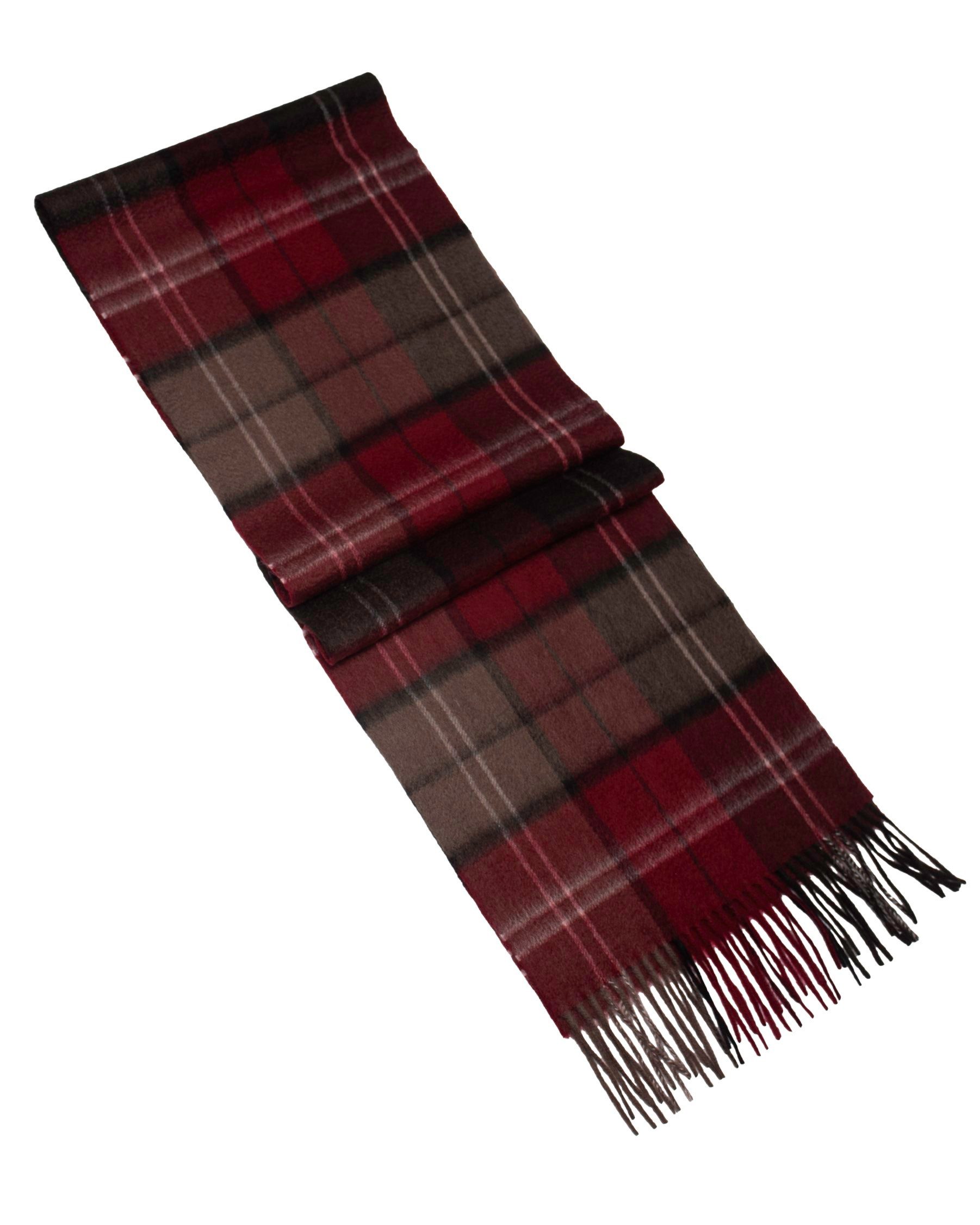 MayTree Kaschmirschal Unisex, 180 x 30cm, mit Fransen, gewebt kariert Tartan Rot Braun, (Stück, 1-St), 100% Kaschmir