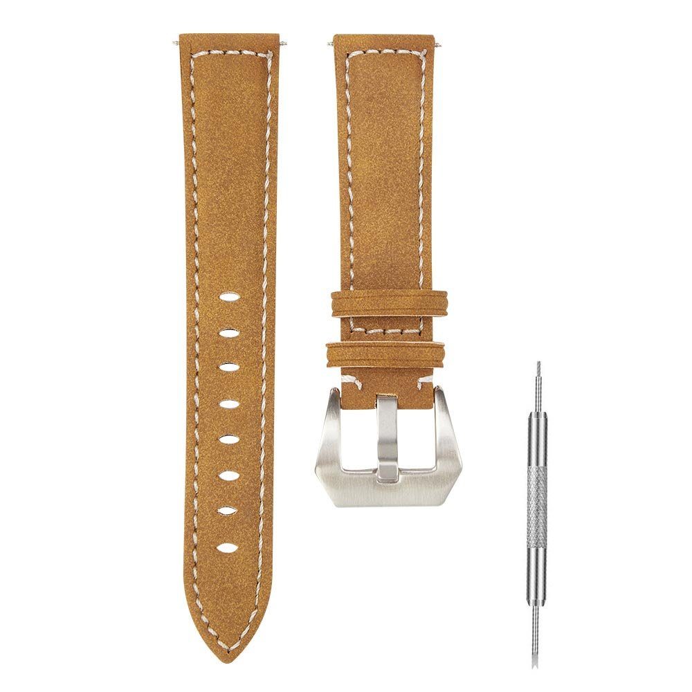 Smartwatch-Armband Leder 20mm für Armband BTTO Ersatzarmband Schnalle, 24mm 22mm Uhrenarmband Edelstahl 18mm Silber Uhren, Gelb mit
