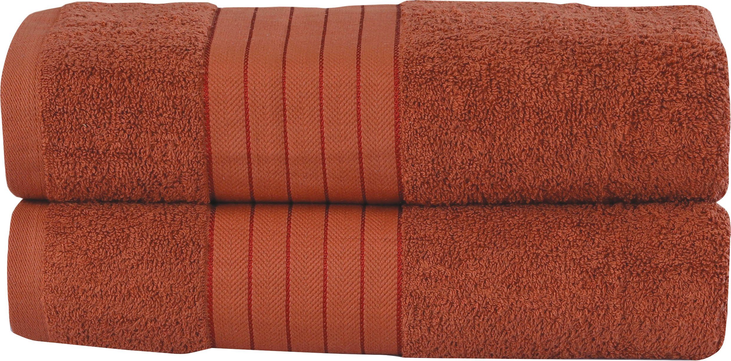 good morning Badetuch gewebtem (2-St), Rand terrakotta Uni Towels, Frottier mit