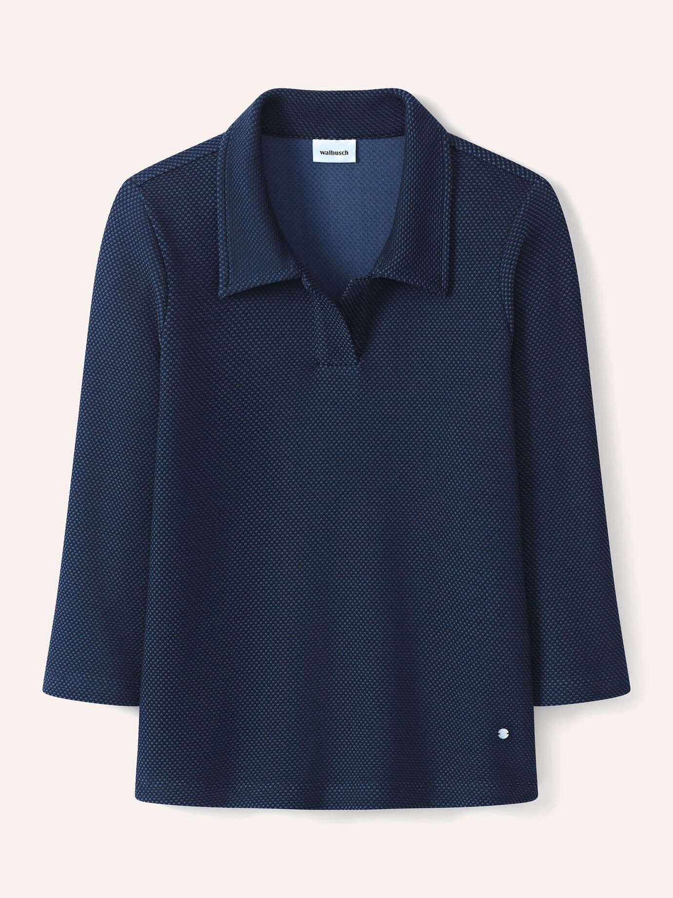 Walbusch Poloshirt Damen Struktur Polo atmungsaktiv pflegeleicht elastisch Langarm-Poloshirt, leicht tailliert, formstabil, hautfreundlich