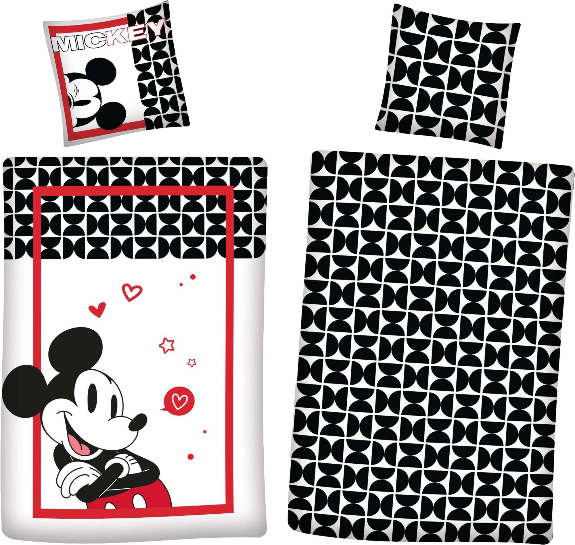 AY!Max Kinderbettwäsche Bettwäsche Mickey in Love weiß rot 135 x 200 cm, 80 x 80 cm, 1 teilig, Langlebig