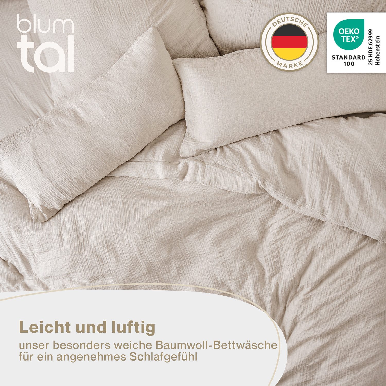 Blumtal Bettwäsche Musselin 100% Baumwolle im Set, Kopfkissenbezug & Deckenbezug, 2 teilig – Bild 2 von 5