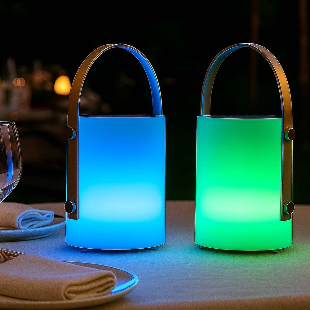 FISCHER & HONSEL LED Solarleuchte, LED-Leuchtmittel fest verbaut, Warmweiß, Farbwechsel, Außen Tischlampe Solarleuchte dimmbar Fernbedienung RGB LED 2er Set