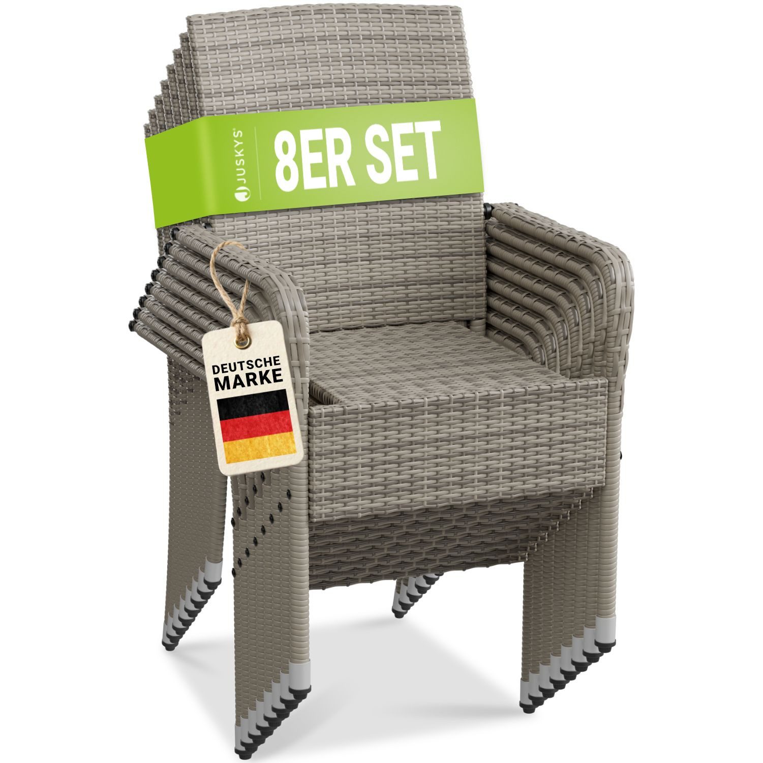Juskys Gartenstuhl Yoro (8 St), stapelbar, modern, leicht und stabil