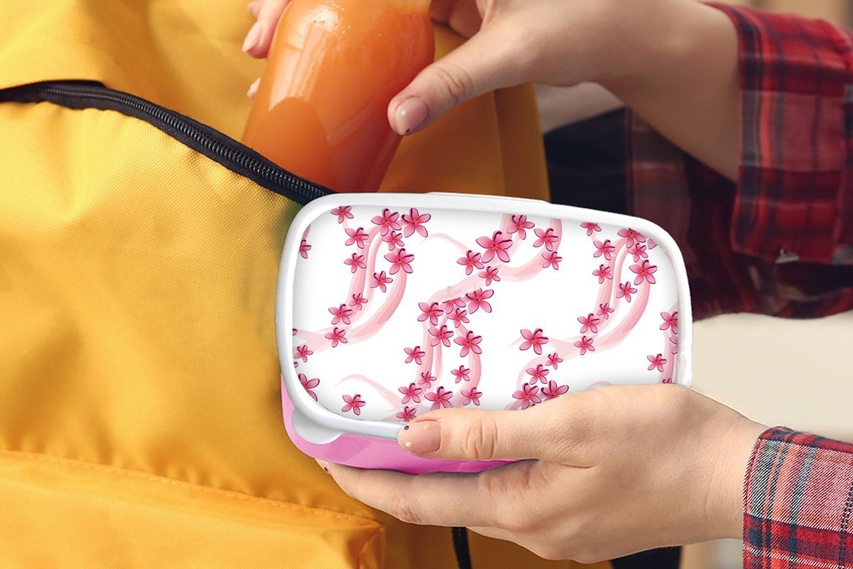 MuchoWow Brotbox Erwachsene, Muster - für Kunststoff (2-tlg), Mädchen, Zen Lunchbox Snackbox, Kunststoff, Kinder, - Brotdose Yoga, - rosa Sakura