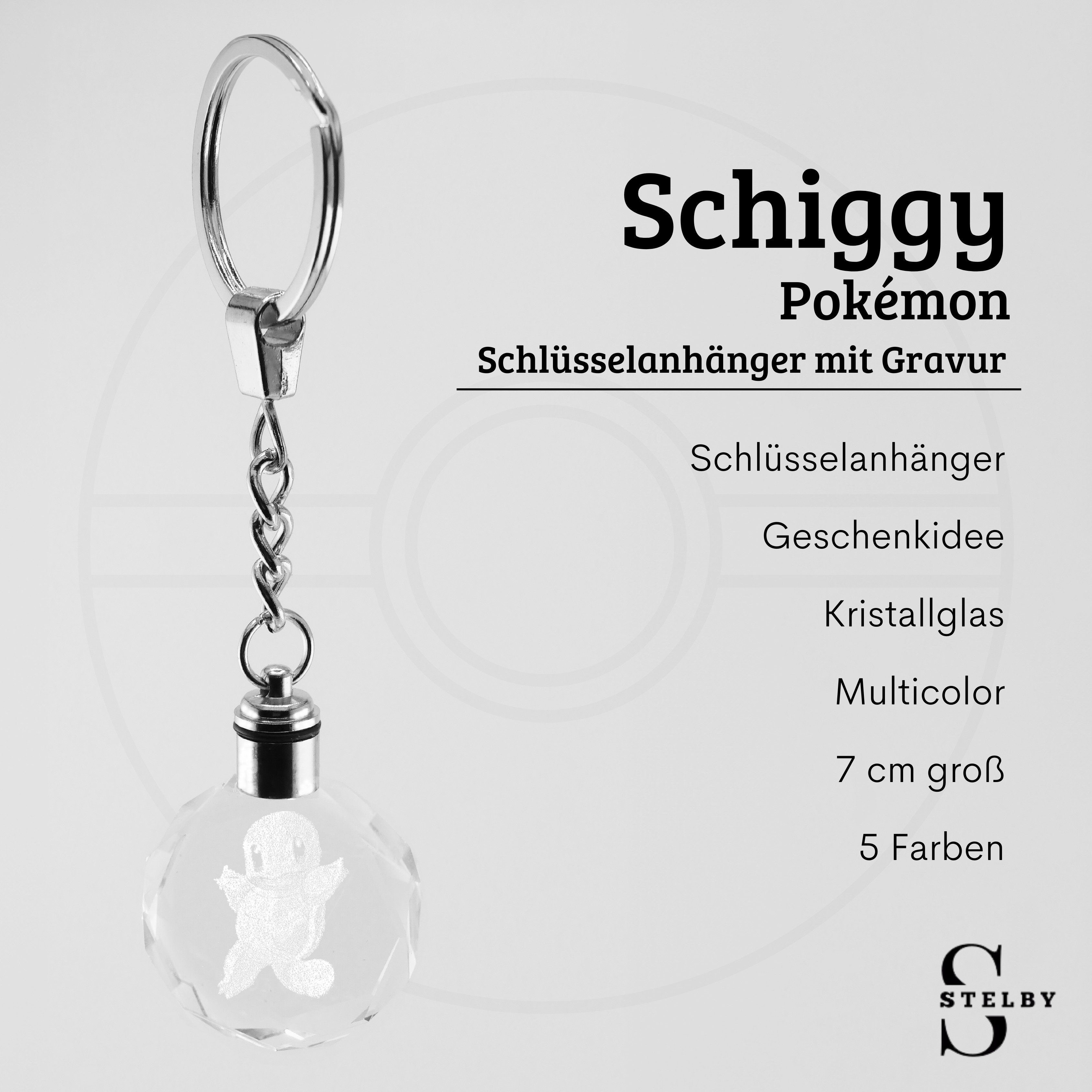 Stelby Schlüsselanhänger mit Gravur Pokemon Schiggy Multicolor LED mit Geschenkbox (Perfekt für Geburtstage und Weihnachten, 1-tlg., Robustes Glasmaterial, leuc – Bild 2 von 5