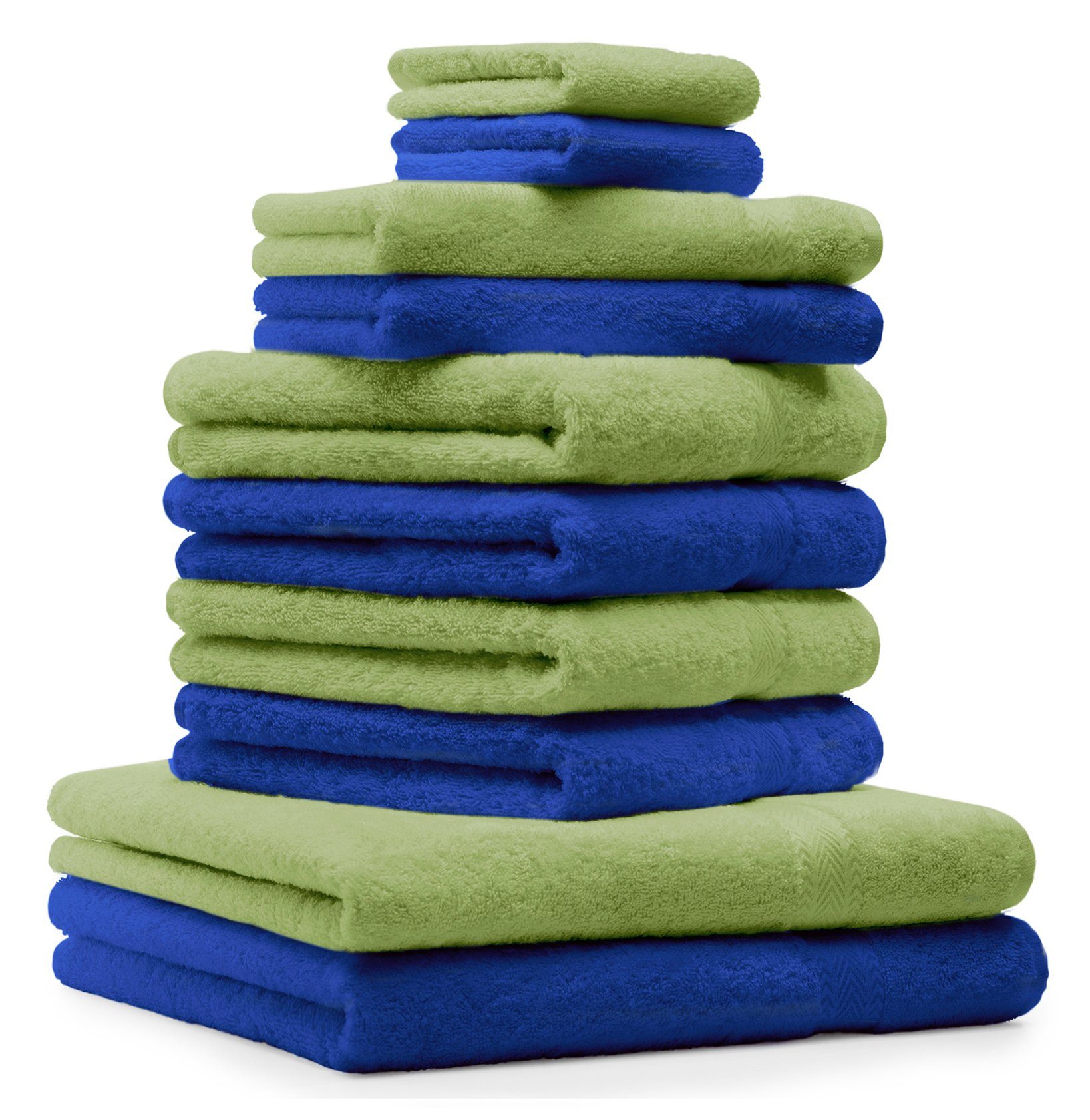 Betz Handtuch Set 10-TLG. Handtuch-Set Premium 100% Baumwolle 2 Duschtücher 4 Handtücher 2 Gästetücher 2 Waschhandschuhe Farbe Royal Blau & Apfel Grün, 100% Baumwolle, (10-tlg)