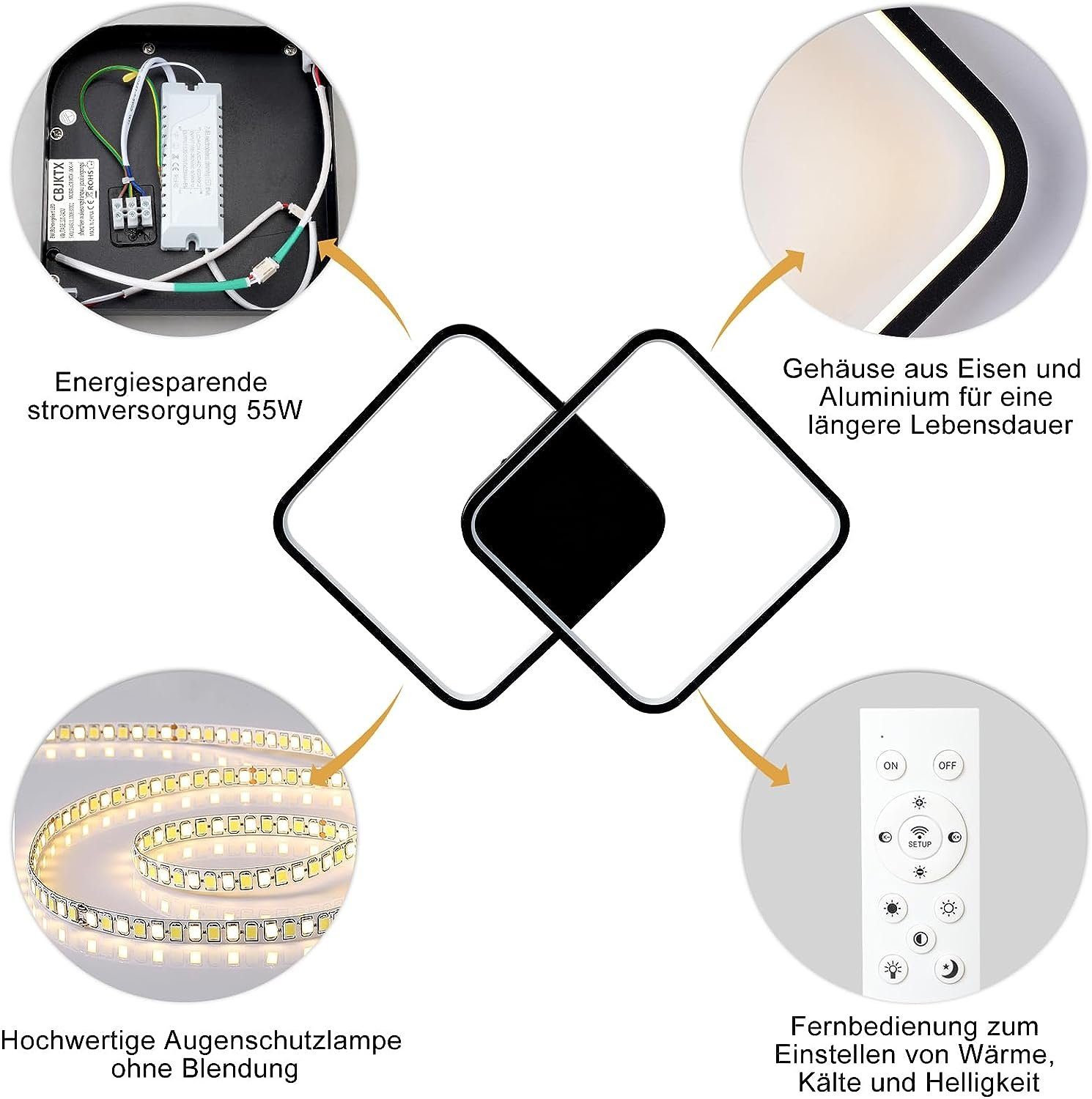ZMH LED Deckenleuchte Modernes Dimmbar Stufenloses Dimmen fest mit integriert, 3000-6000k, Modern Wohnzimmerlampe Design, LED & Flimmerfrei, Augenschutz Fernbedienung