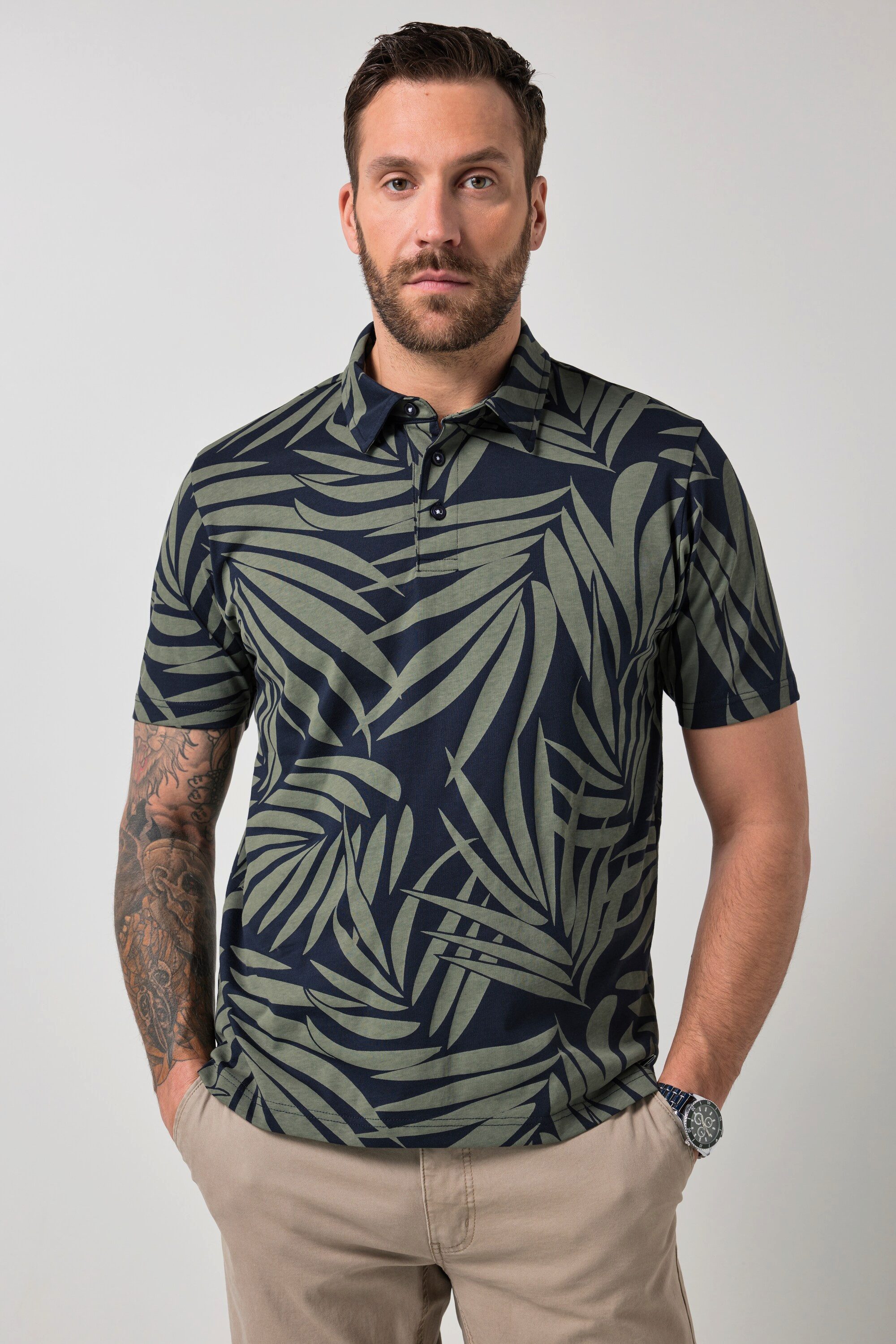 JP1880 Poloshirt Poloshirt Halbarm floraler Print bis 8 XL günstig online kaufen