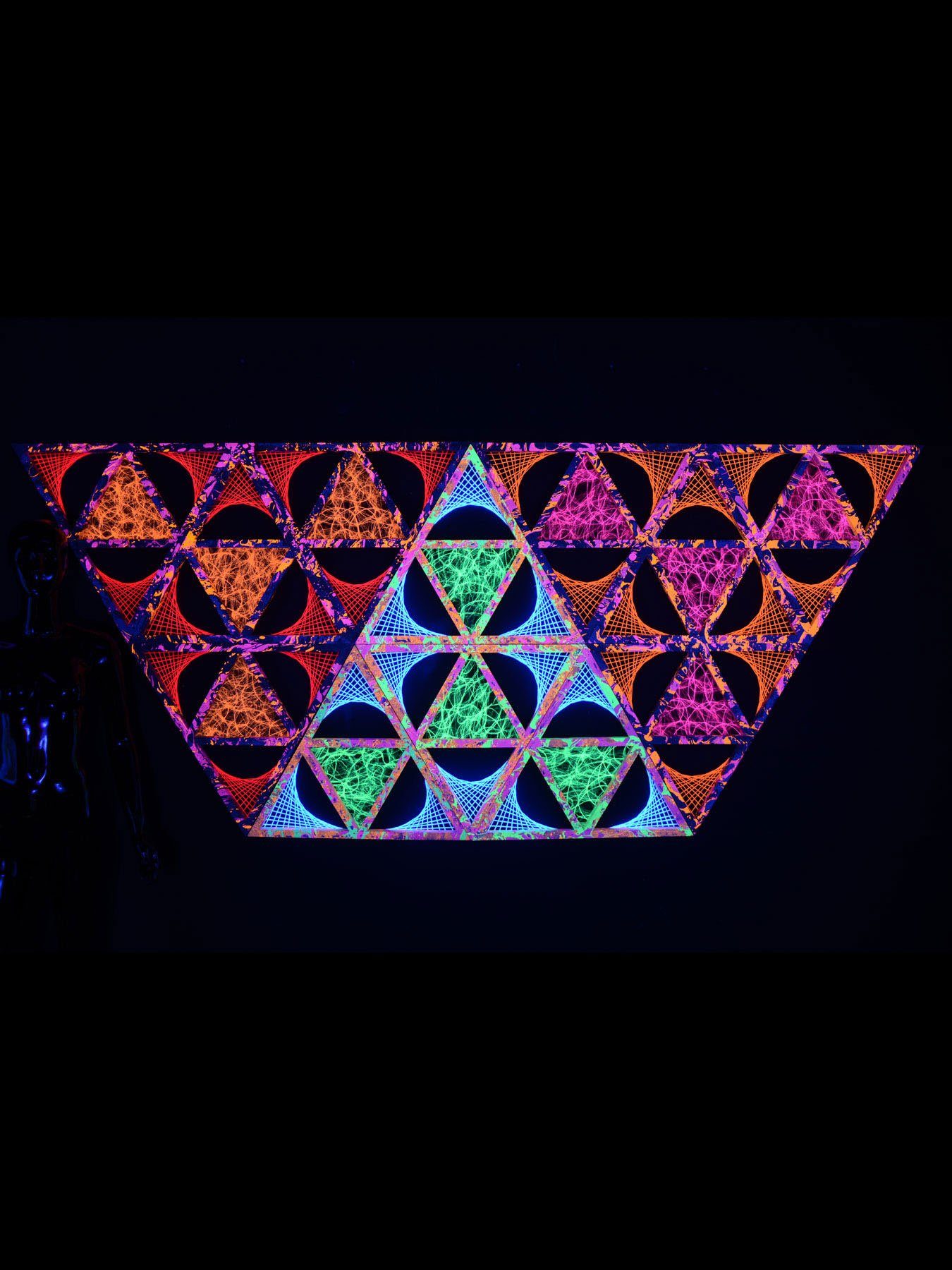 Pink UV-aktiv, PSYWORK leuchtet Pyramide Journey", Schwarzlicht Dekoobjekt "Deep unter 1,30m, StringArt 3D Schwarzlicht