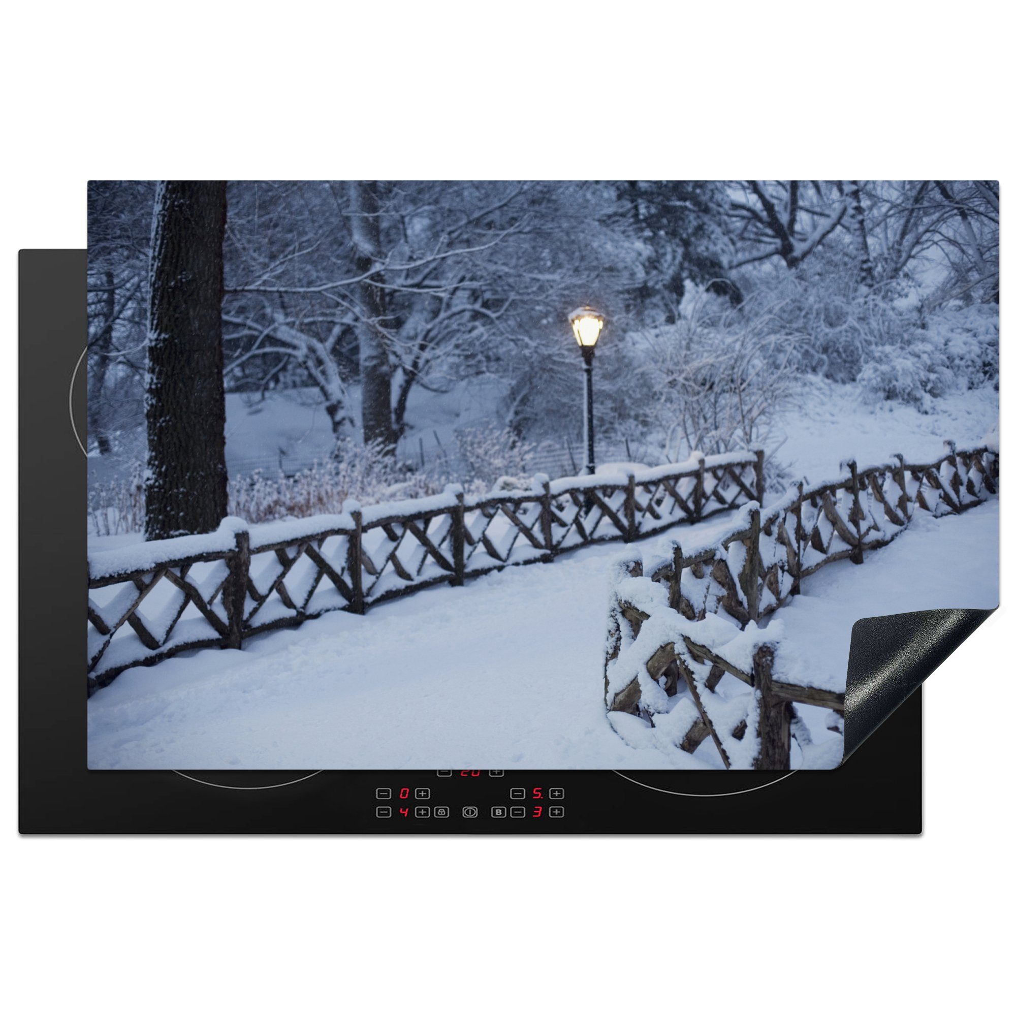 MuchoWow Herdblende-/Abdeckplatte New York - Central Park - Schnee, Vinyl, (1 tlg), 81x52 cm, Induktionskochfeld Schutz für die küche, Ceranfeldabdeckung