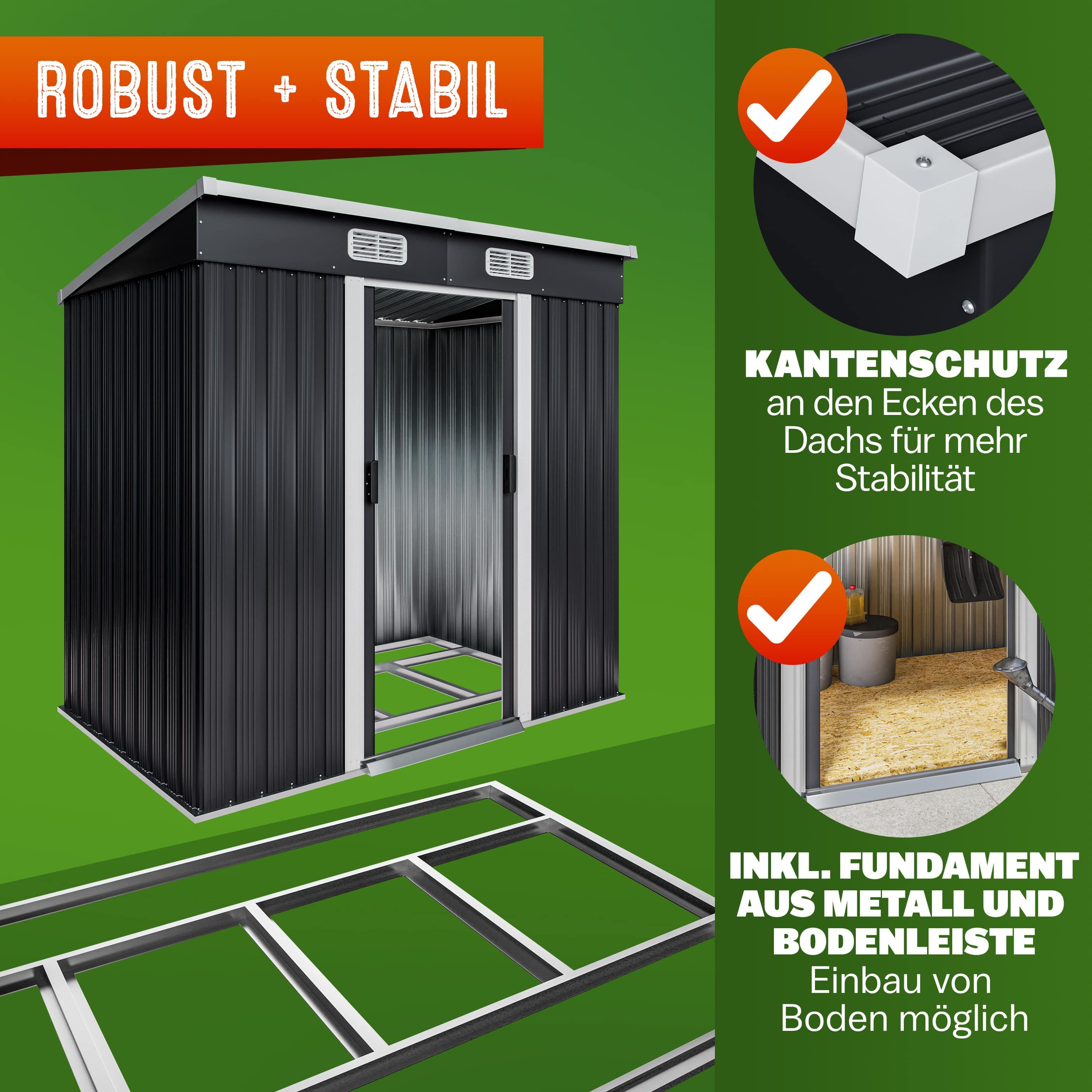 Gardebruk Gerätehaus, BxT: 122x196 cm, L Metall 2m² mit Fundament 196x122x182cm Schiebetür Anthrazit