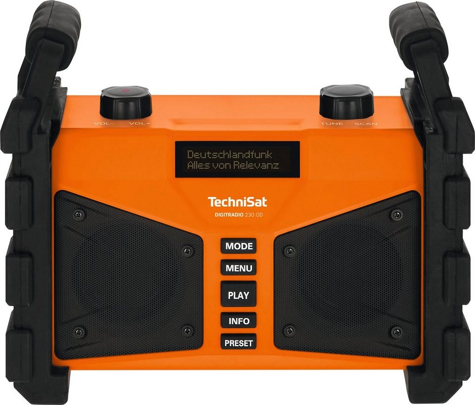 TechniSat DIGITRADIO 230 OD Baustellenradio (UKW mit RDS, 12 W, staub- und  wassergeschützt (IP65), 20 Stationsspeicher / integrierter Akku mit 10 Std.  Laufzeit