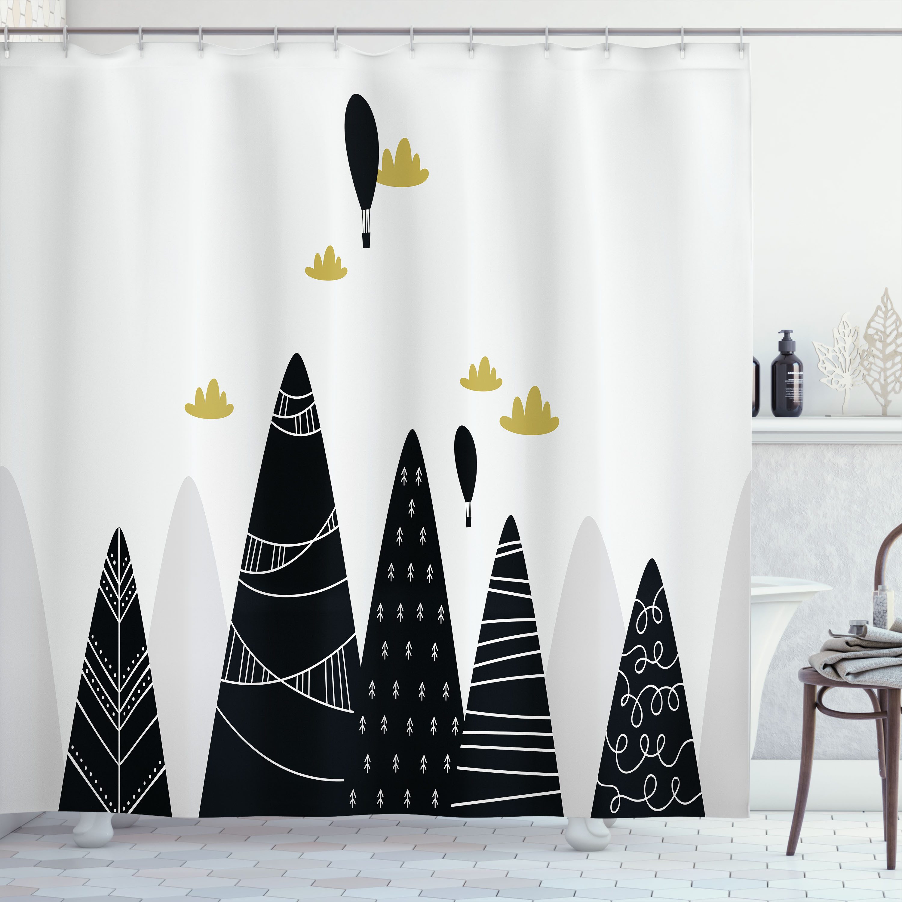 Abakuhaus Duschvorhang Moderner Digitaldruck mit 12 Haken auf Stoff Wasser Resistent Breite 175 cm, Höhe 180 cm, skandinavisch Wolken Gebirgsregion
