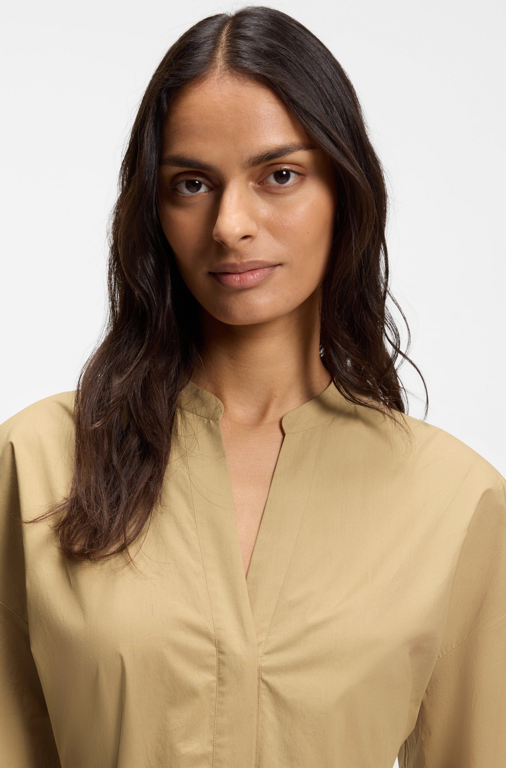 BOSS ORANGE Midikleid Dellys Premium Damenmode mit Ösen-Gürtel, Ballon-Ärmel, Regular Fit