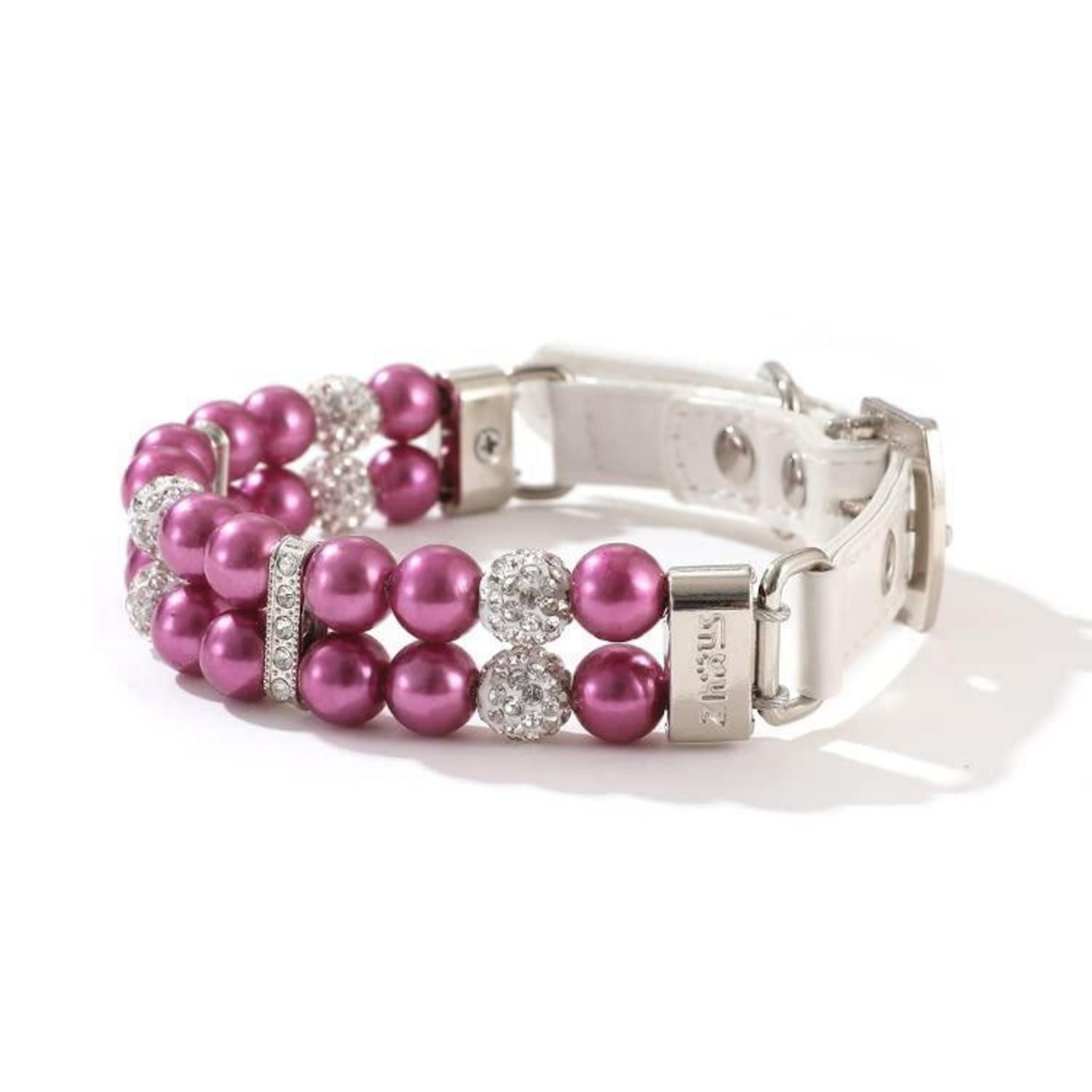 LuxusKollektion Hunde-Halsband Hundehalsband Perle Strass Violett M in Lederoptik, Kunststoff