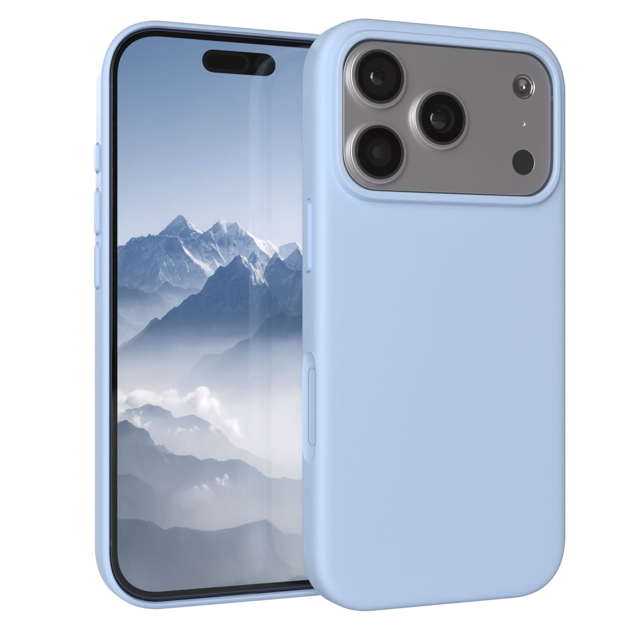 EAZY CASE Handyhülle für Apple iPhone 17 Pro Hülle Silikon 6,3 Zoll, Slimcover mit Displayschutz Hülle Bumper Case kratzfest Etui Hellblau