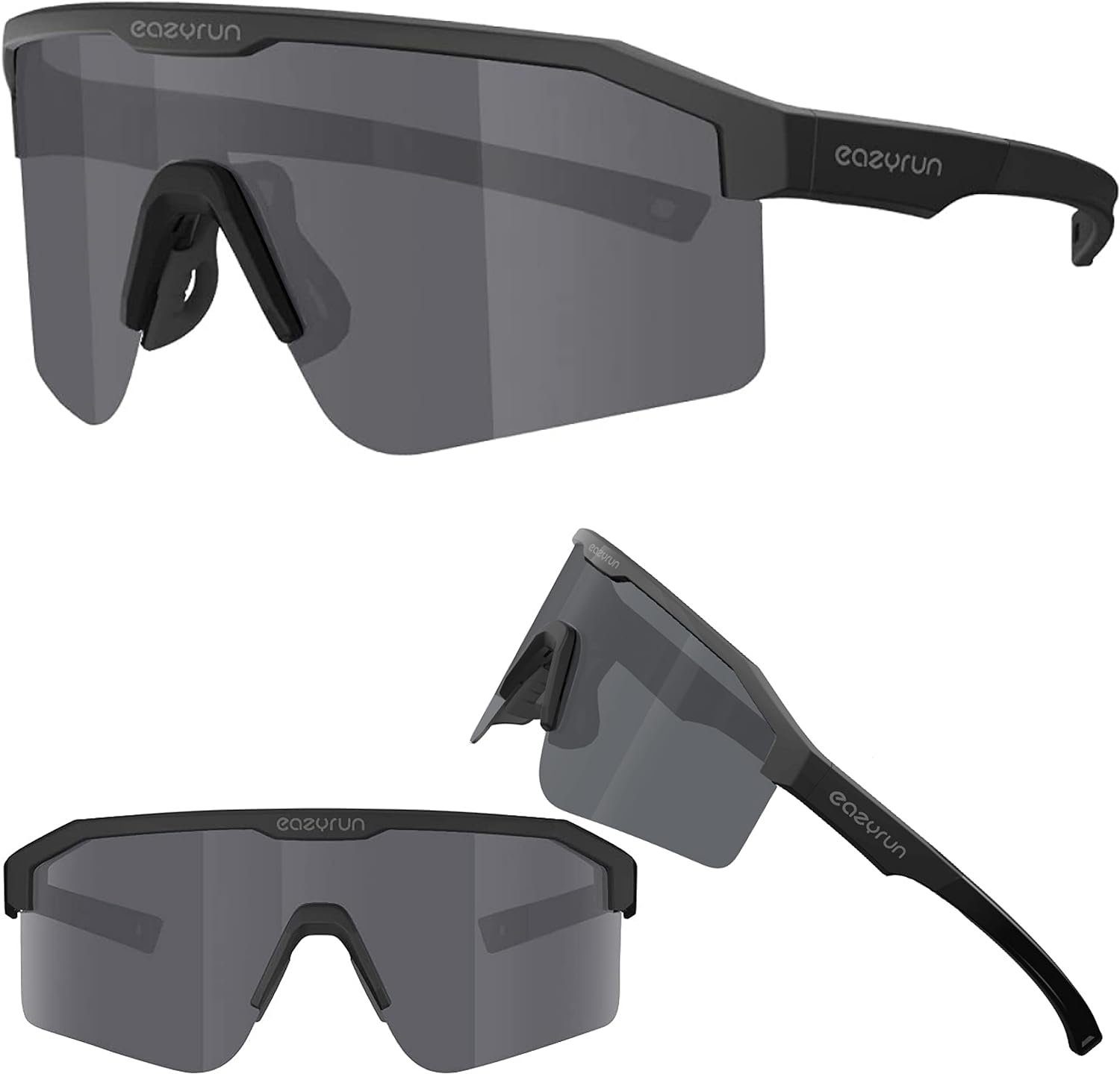 EyeAm Fahrradbrille Sportbrille für Damen & Herren für Sport, Laufen, MTB & Outdoor, (Modell: EAZYRUN), UV-Schutz 400 F24F-BK