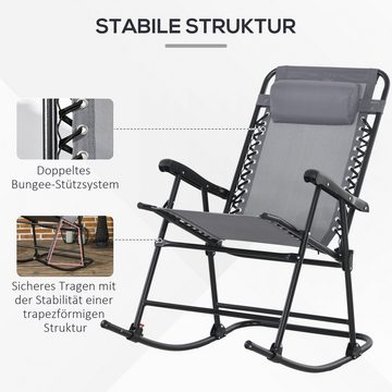 Outsunny Schaukelstuhl Klappbar Gartenstuhl, Schwingstuhl mit Kopfkissen (Schaukelsessel mit Kopfkissen, 1 St), für Garten, Balkon, Hellgrau 95 x 64 x 106 cm