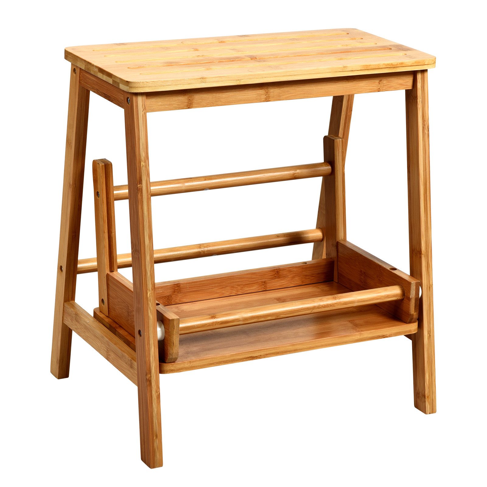 COSTWAY Klapptritt, 2-Stufen, Bambus bis 100kg, klappbar, 45 x 51 x 48 cm