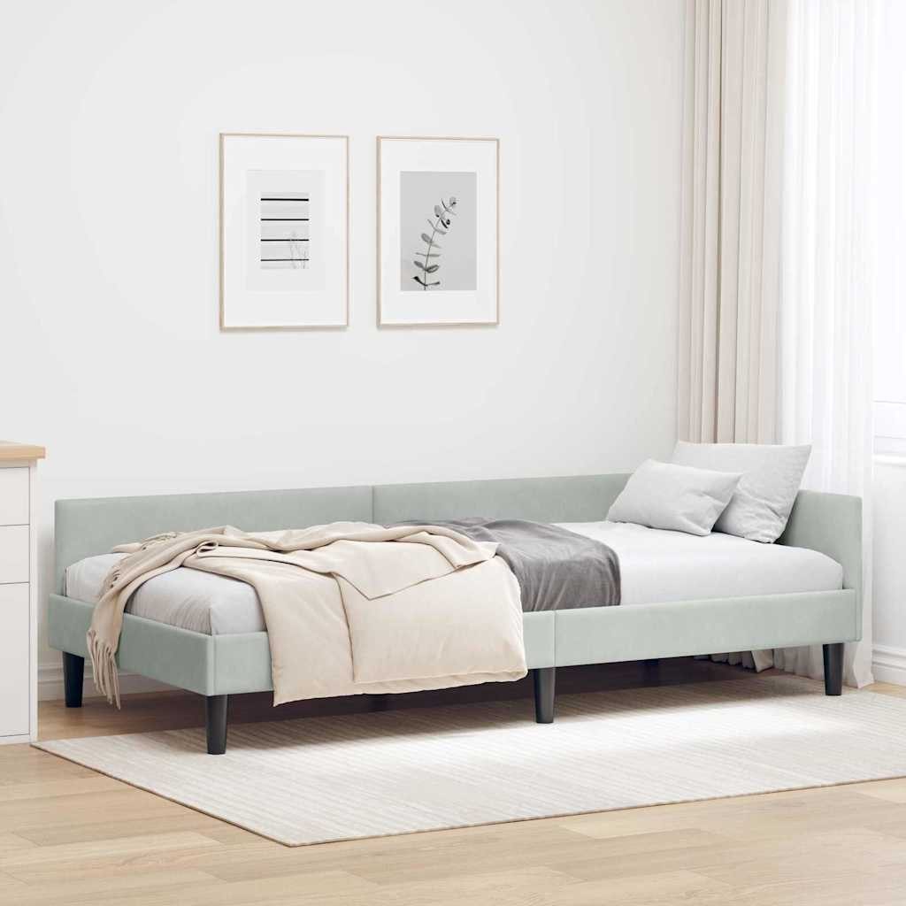 vidaXL Bett Eckbettgestell mit Kopfteil Hellgrau 90 cm x 200 cm Samt (1-tlg)