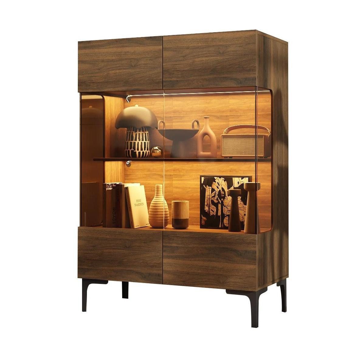 FUFU&GAGA Glasvitrine Moderner Vitrinenschrank mit Beleuchtung, Dunkelbraun günstig online kaufen