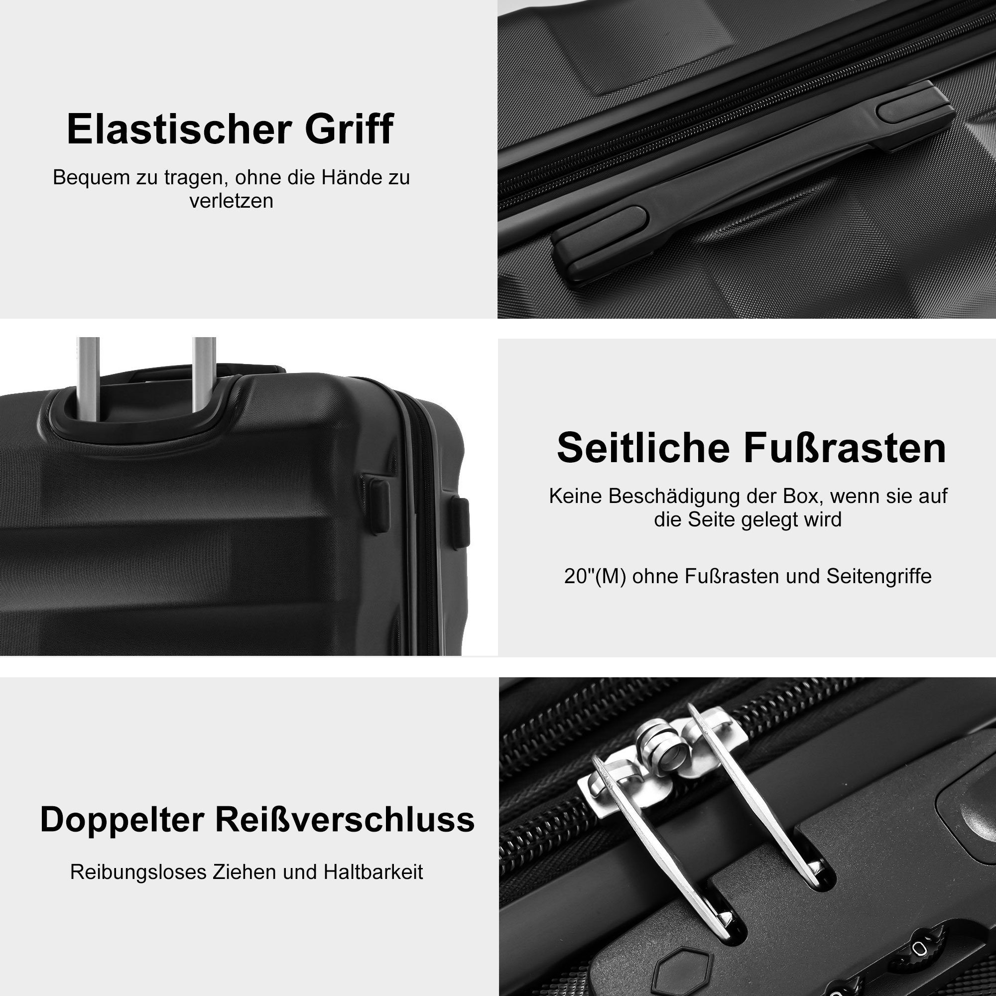 Schwarz Hartschalen-Trolley, Reisekoffer, 4 Koffer Rollen, TSA-Schloss, mit Flieks Handgepäck Erweiterung