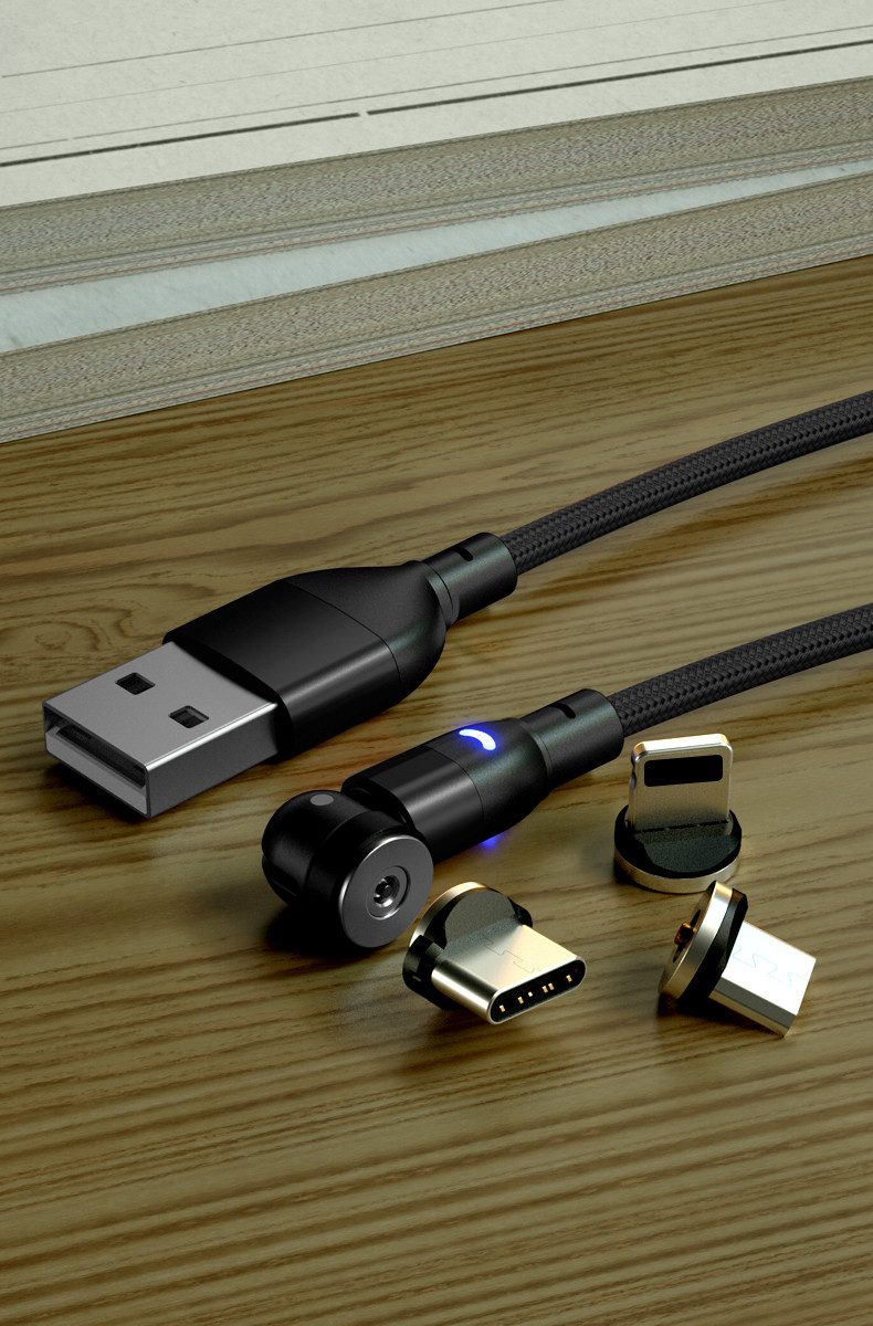 Kevin Frotscher (FroShop) 540° 3 in 1 Magnet Ladekabel Universal Handy für Apple iPhone magnetisches Ladekabel, Samsung Huawei Lenovo Xiaomi Micro USB Typ C - 2 Meter Laden + Daten