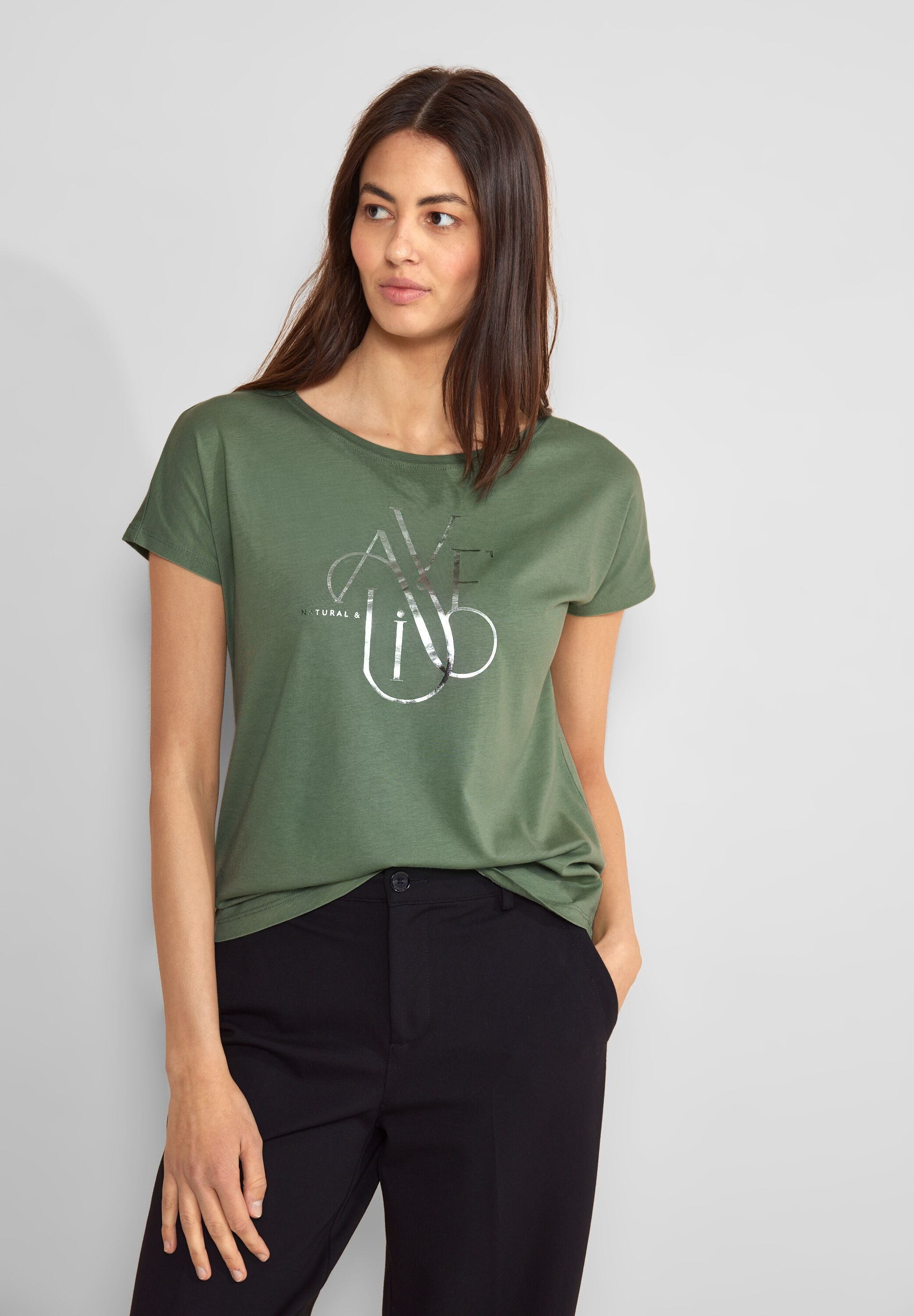 STREET ONE Rundhalsshirt mit Glitzer-Wording-Print