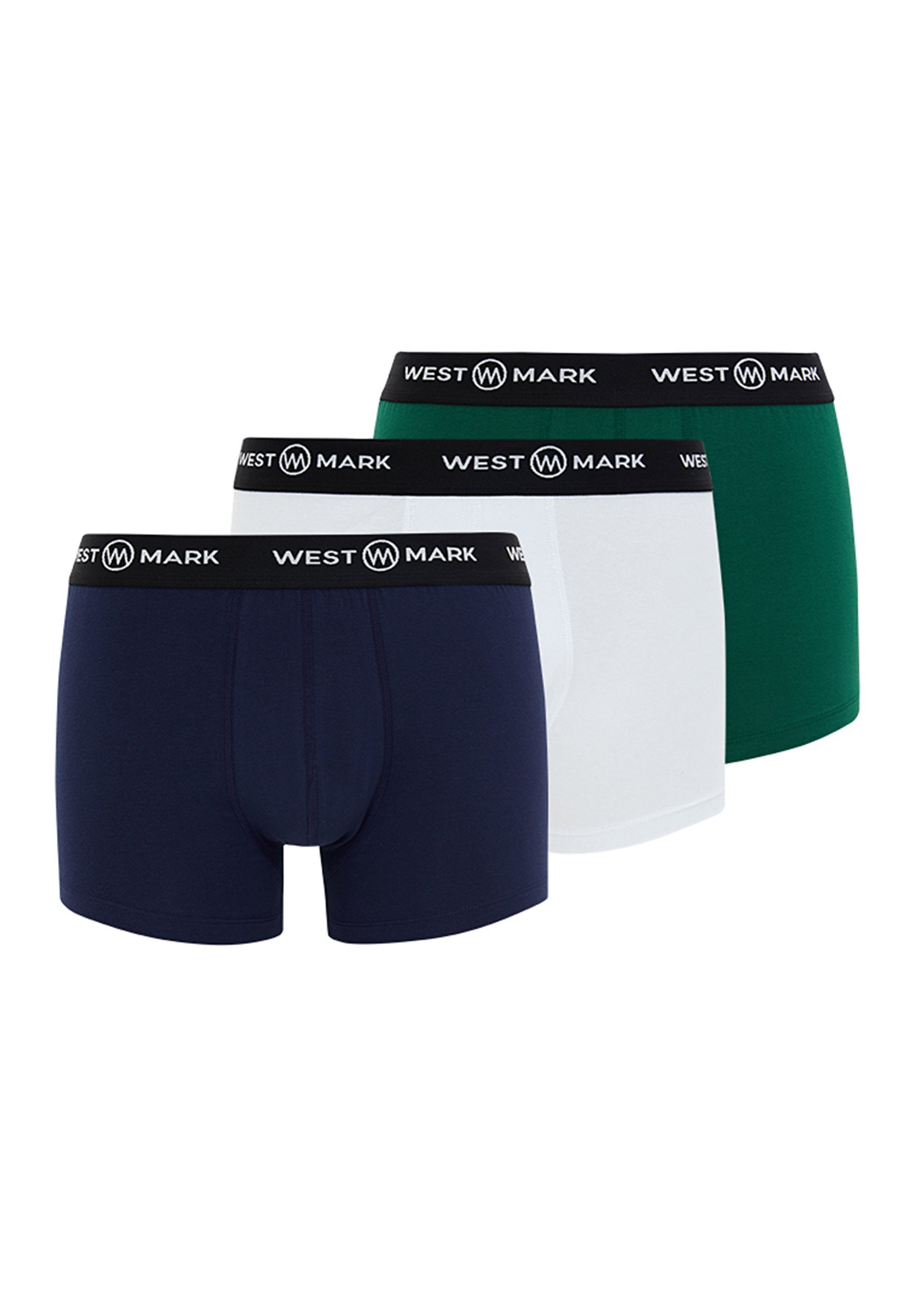 WESTMARK LONDON Retro Boxer 3er Pack Oscar (Spar-Set, 3-St) Retro Short / Pant - Baumwolle - Ohne Eingriff - Navy / White / Green