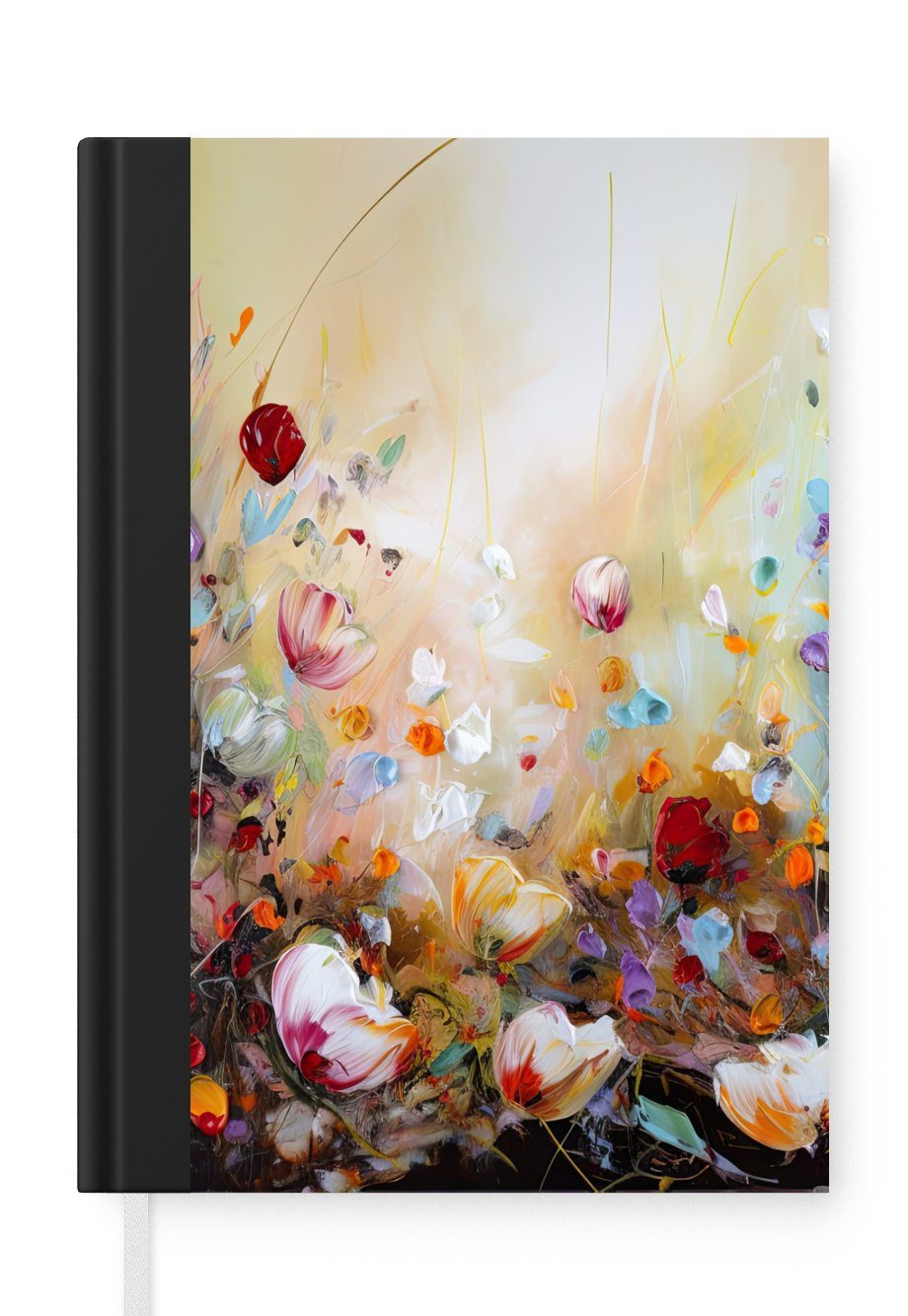 MuchoWow Notizbuch Ölfarbe - Blumen - Farbenfroh - Natur, Journal, Merkzettel, Tagebuch, Notizheft, A5, 98 Seiten, Haushaltsbuch | Notizbücher