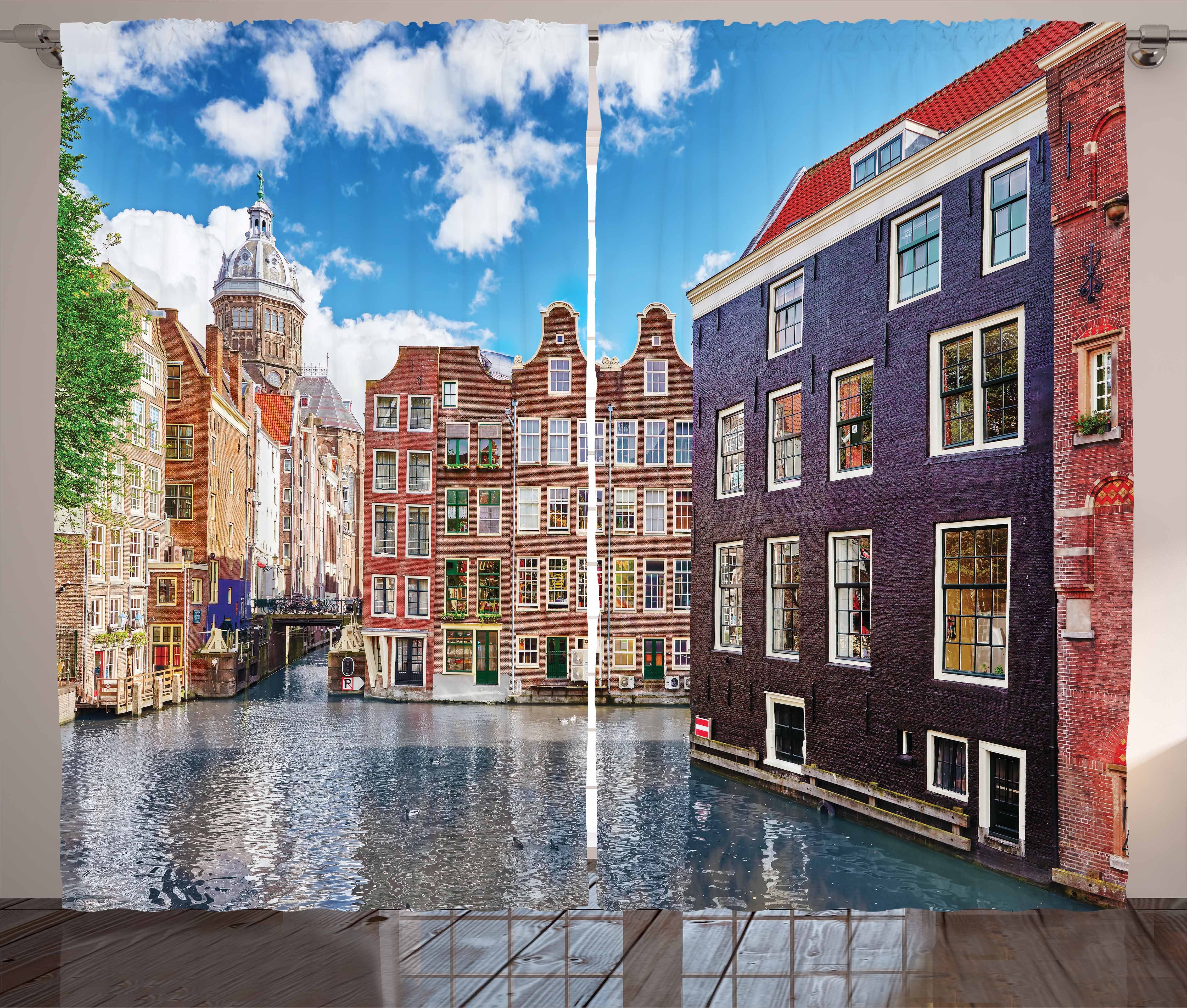 Holland Schlafzimmer Gardine Amsterdam Abakuhaus, Gebäude und Haken, Kräuselband mit Vorhang Schlaufen