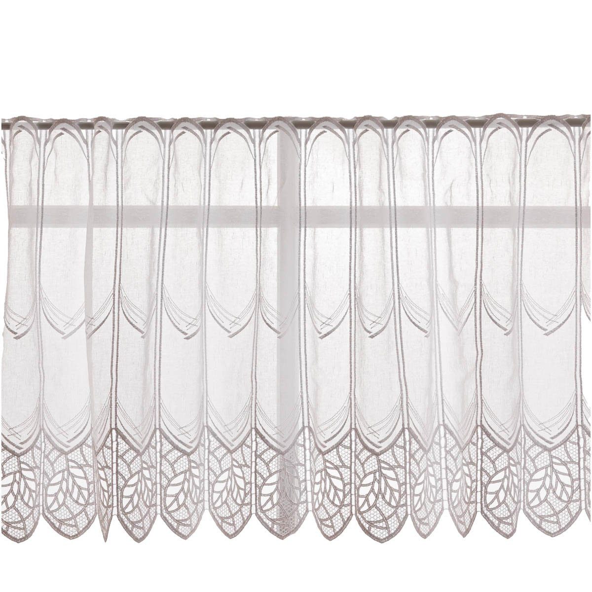 SCHÖNER LEBEN. Stoff Scheibengardinen Meterware nähfrei Stickerei Bögen weiß 50cm Höhe, bestickt