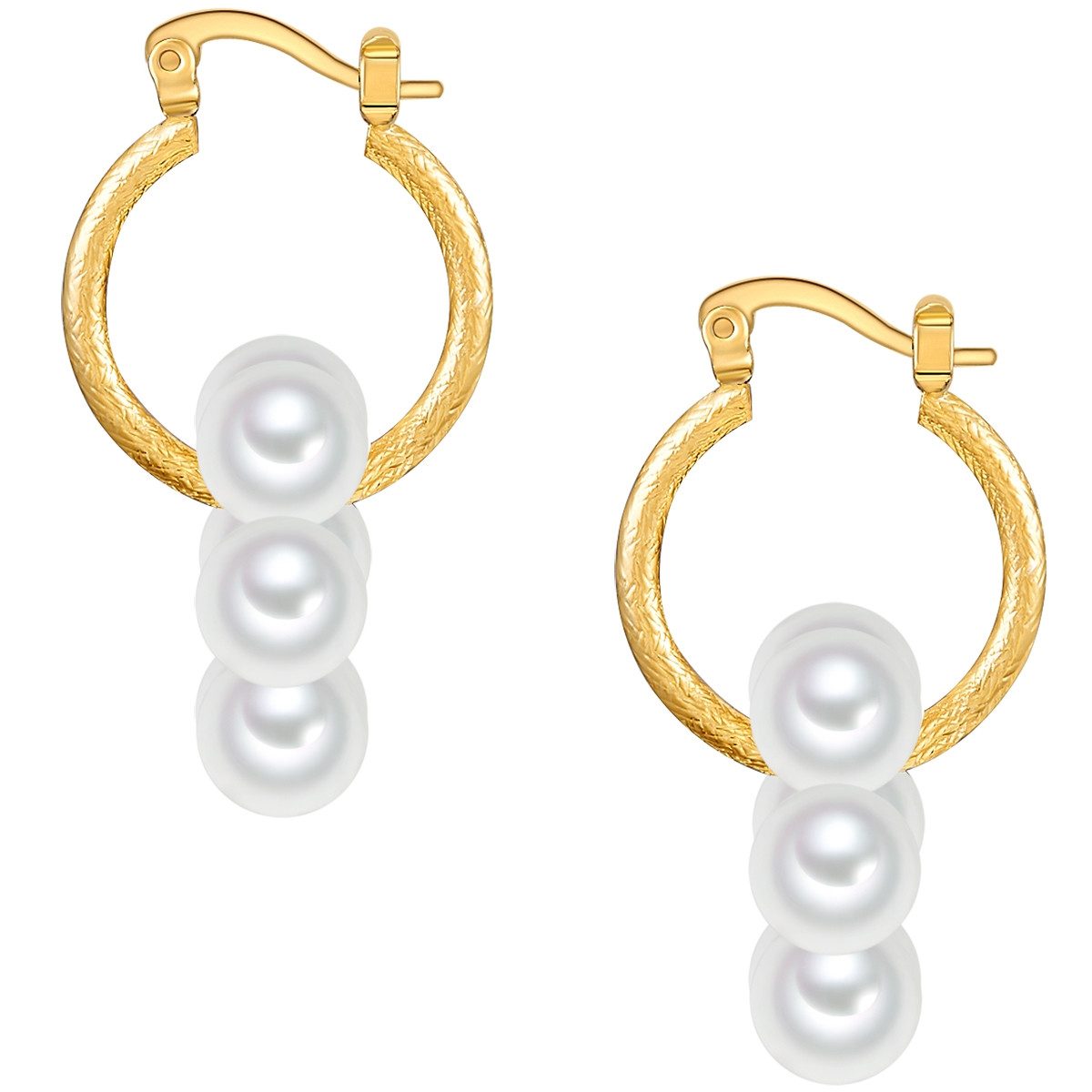 Yokoamii Paar Creolen Set: Y34 (2-tlg), Creolen gelbgold Muschelkernperle weiß – Bild 3 von 4