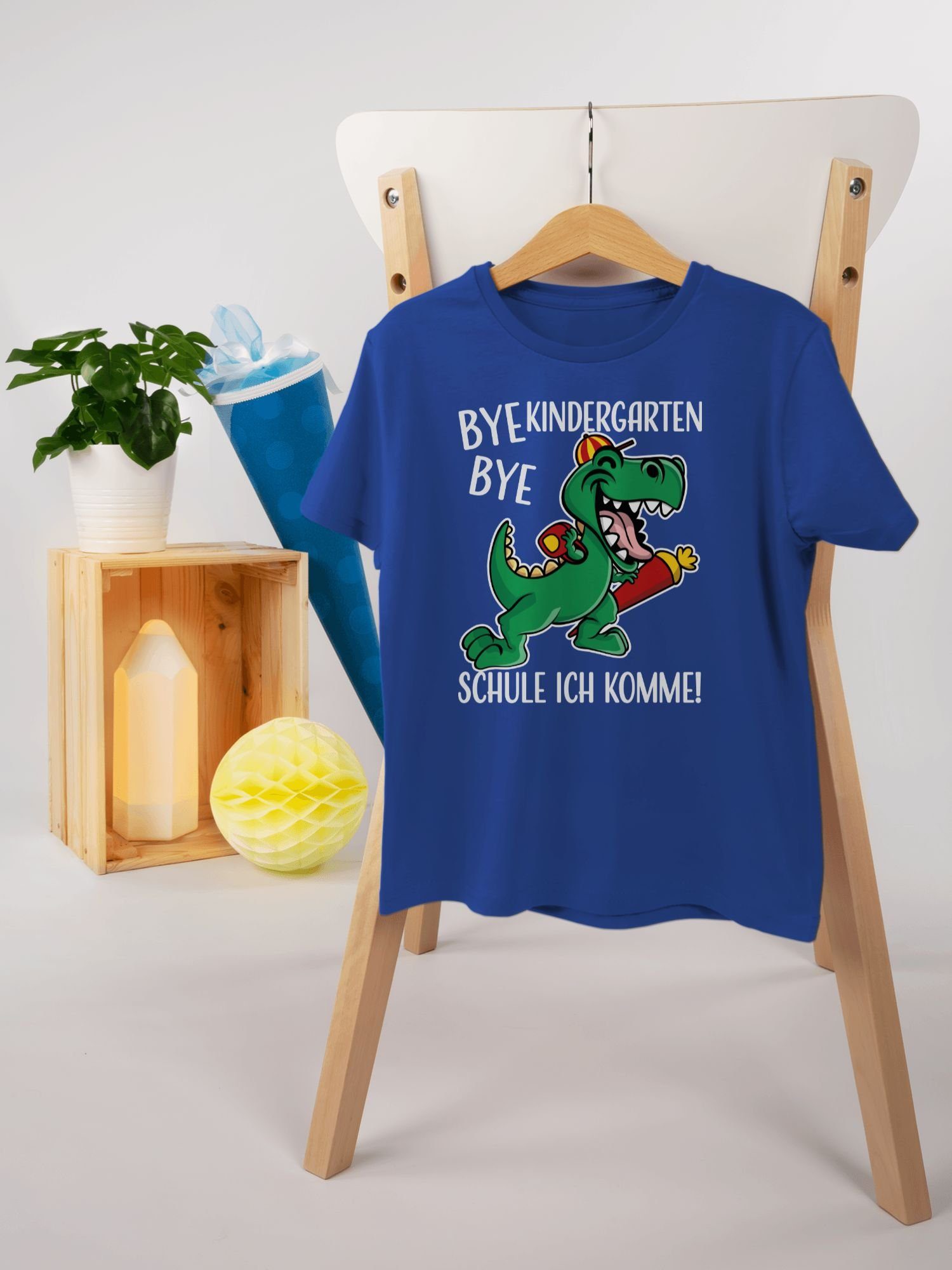 Shirtracer T-Shirt Bye Royalblau Junge Schulanfang Bye Kindergarten Geschenke Dinosaurier Einschulung 2