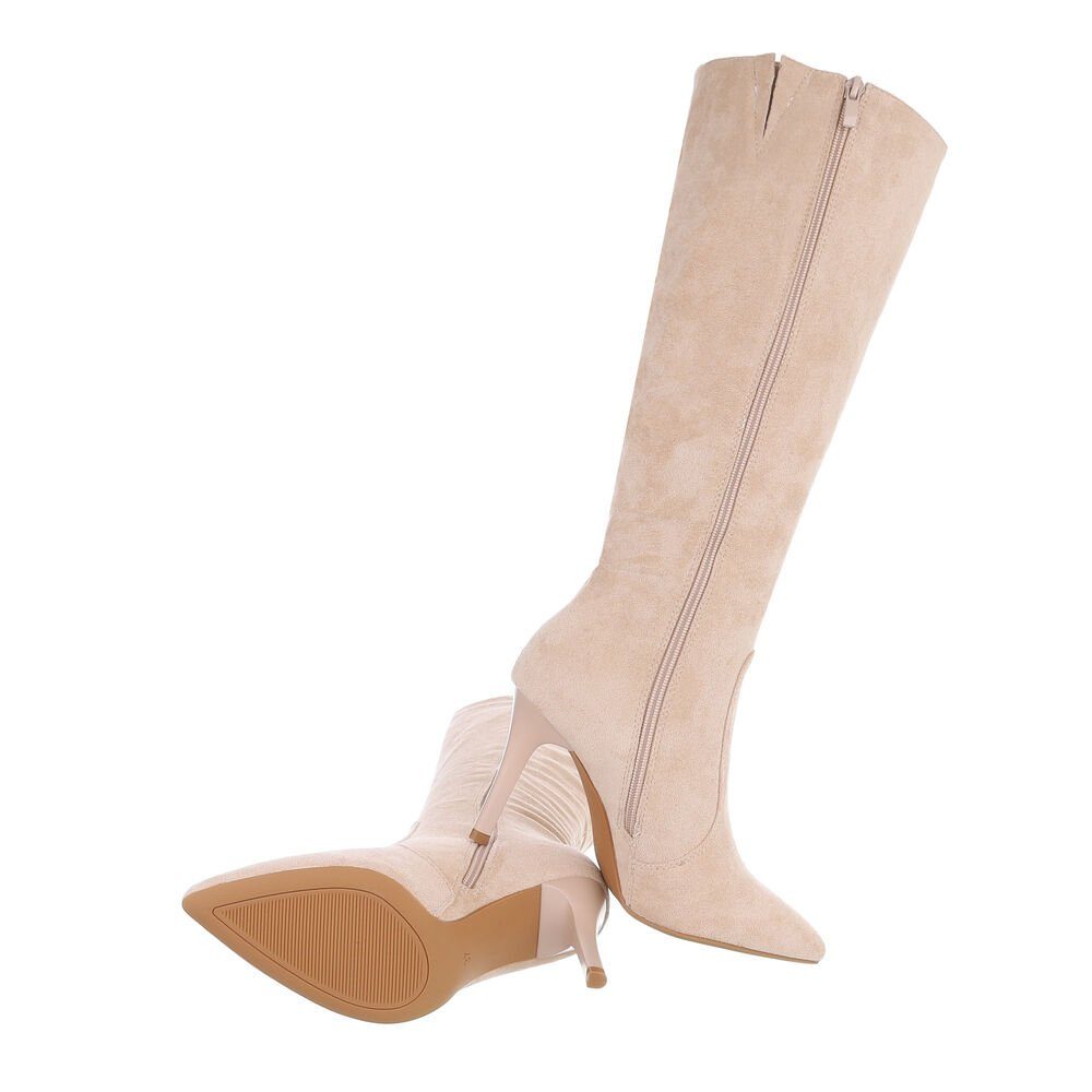 Elegant Beige High-Heel-Stiefel in Pfennig-/Stilettoabsatz Damen High-Heel Abendschuhe Stiefel Ital-Design