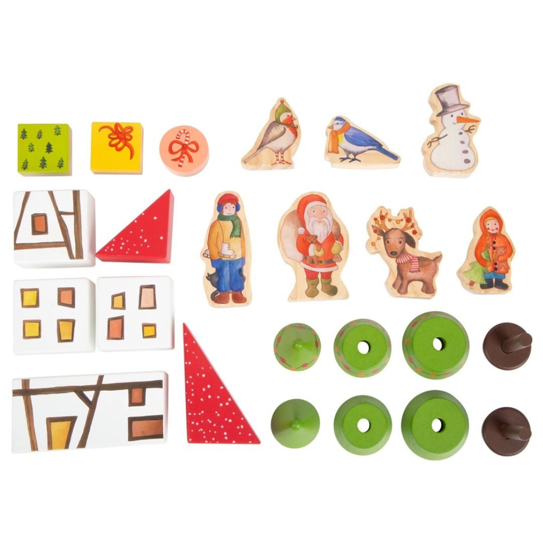 suebidou Adventskalender Weihnachtskalender für Kinder mit Holzfiguren, nachhaltig, kreativ